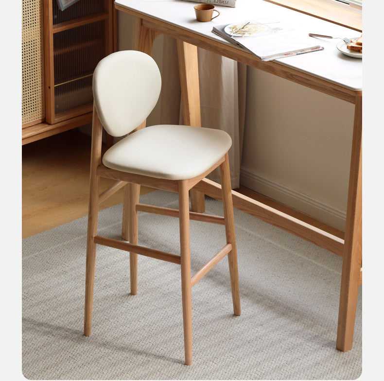 Solid Oak Wood Japanese Modern Bar Stool - Comfortable & Stylish Bar Chair for Kitchen Island, Dining Counter, and Home Bar