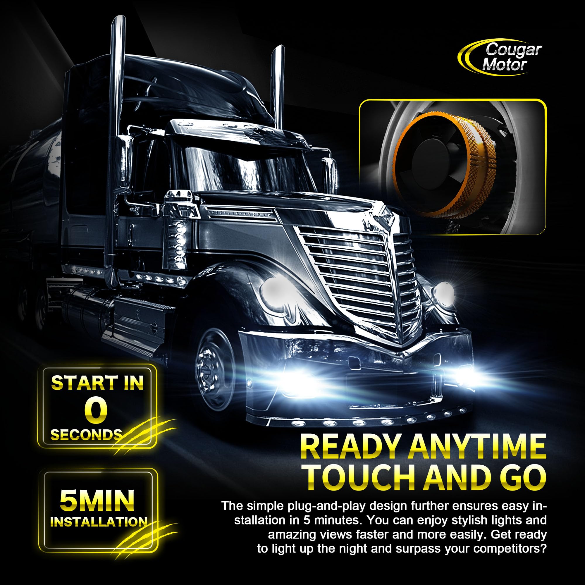 Cougar Motor H4 LED Headlight Bulbs 9003 6500K White - High Brightness Fog Lights with Cooling Fan, Easy Installation for Cars, Trucks, SUVs - Perfect for Night Driving and Bad Weather Conditions (Pack of 2)