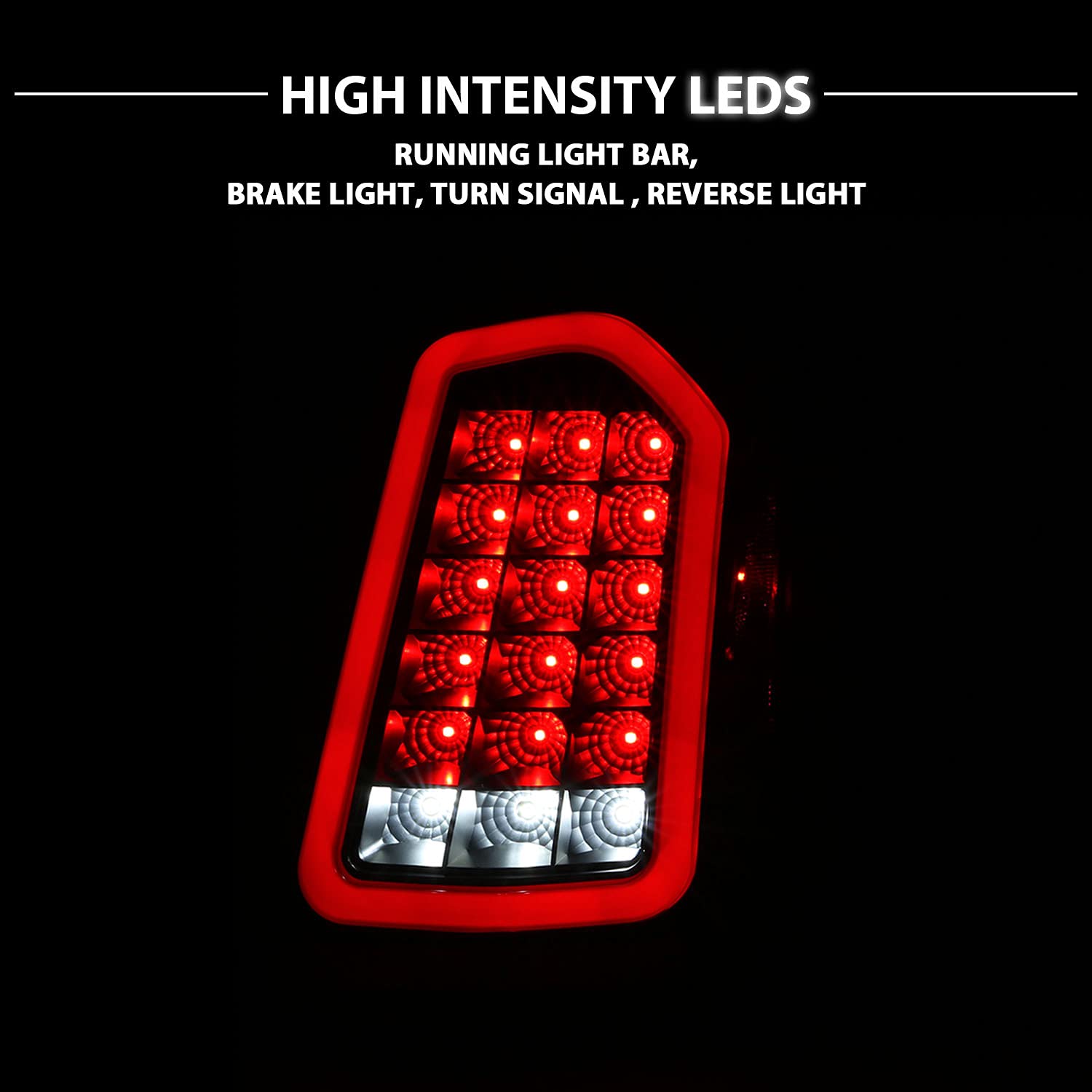 AmeriLite Full Intense LED Tail Lights Brake & Reverse Parking Light Bar for 2011-2014 Chrysler 300 Sedan - Black Housing Vehicle Light Assembly - Upgrade Your Car's Style & Safety for Night Driving & Parking