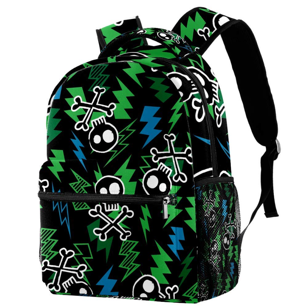 Skull and Lightning Bolt Backpack for Students - Durable College School Backpack with USB Charging Port, Travel Shoulder Bag for Men & Women - Perfect for School, Work, Travel and Outdoor Adventures