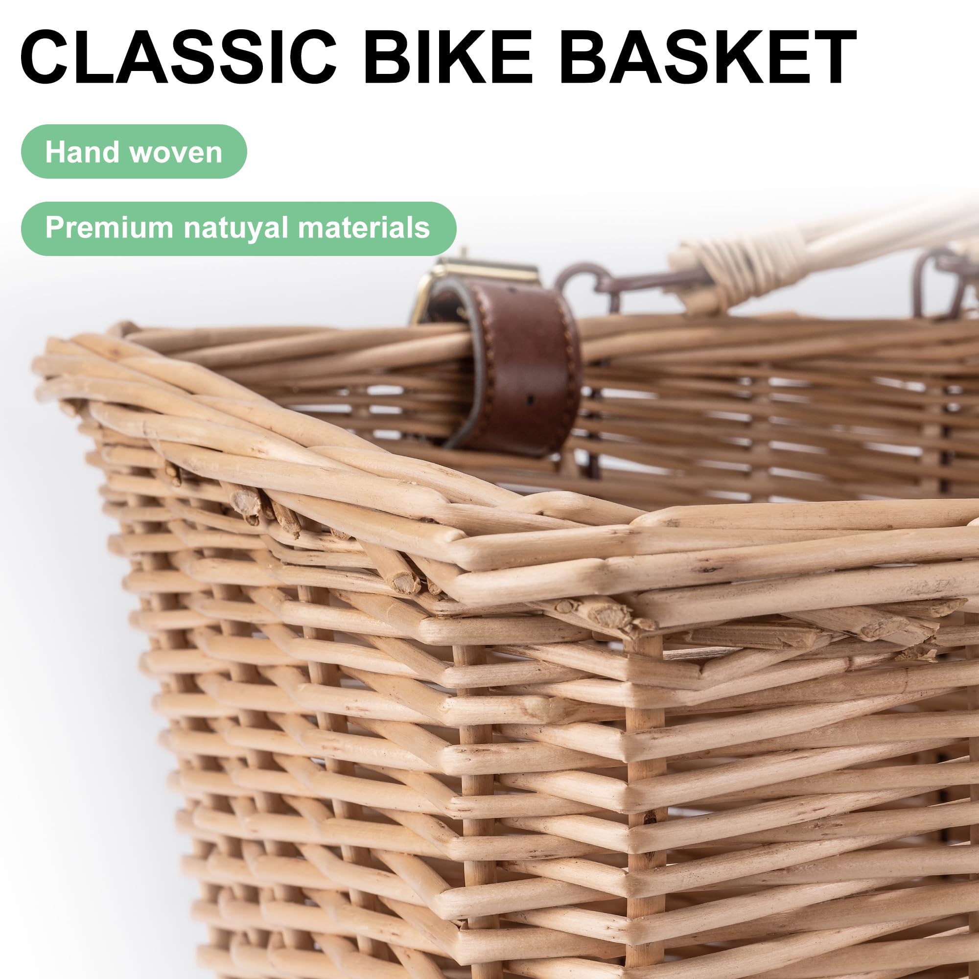 **Handmade Woven Wicker Bike Basket with Adjustable Leather Straps – Original Front Bicycle Basket for Commuting, Shopping & Picnics**