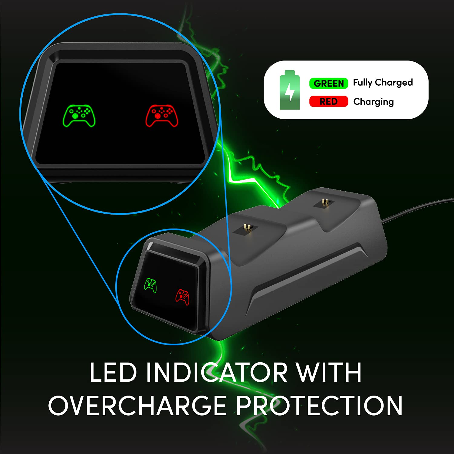 Talkworks Dual Gaming Controller Charging Dock Station for Xbox One & Series X/S - Wireless Bluetooth Charger Stand - Fast Charging Station for Xbox Controllers (Not Included) - Perfect for Gaming Setup & Multiplayer Sessions