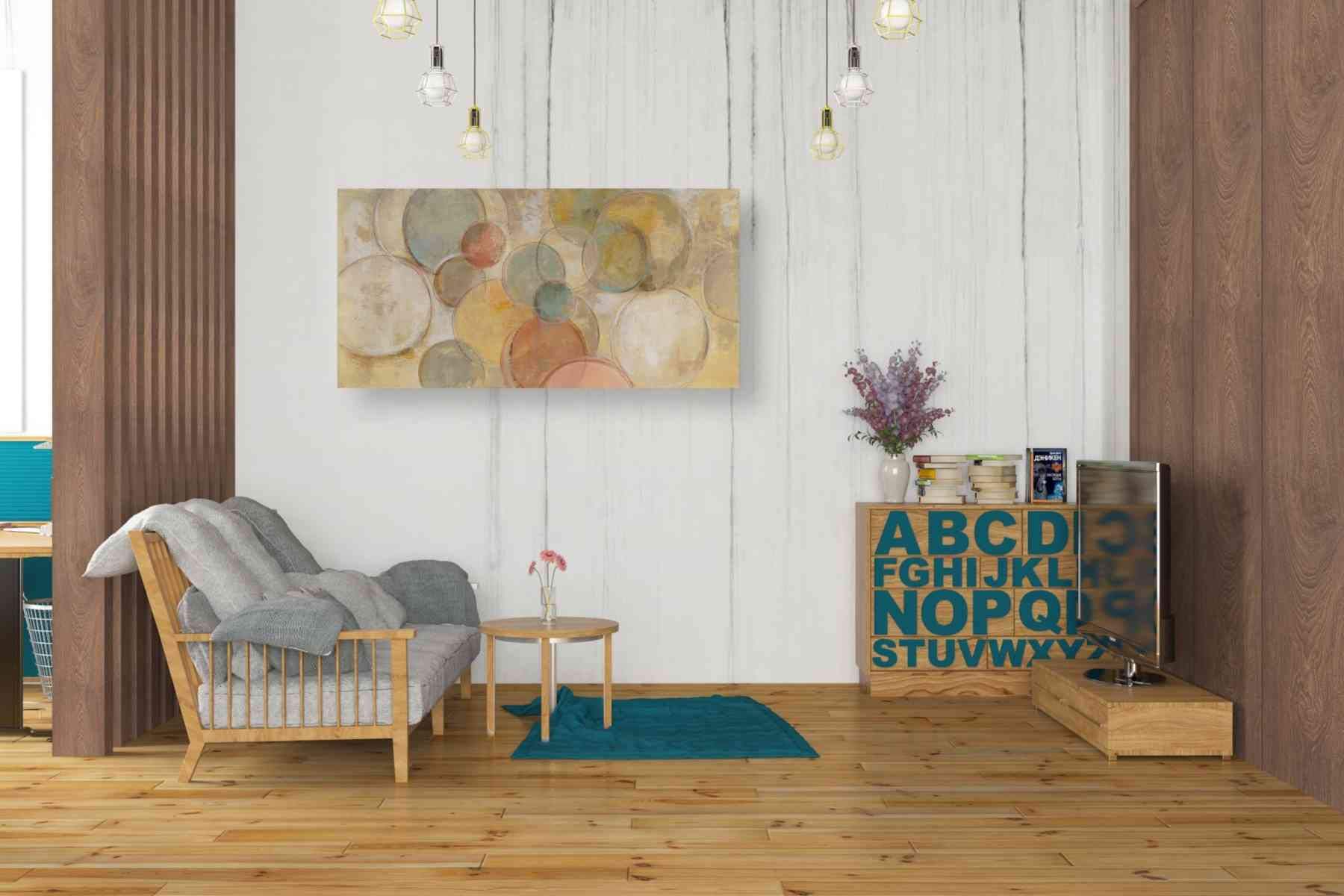 Silvia Vassileva Fresco Bubbles Abstract Canvas Wall Art - 40x20 Inches Modern Painting for Living Room, Bedroom & Office Decor