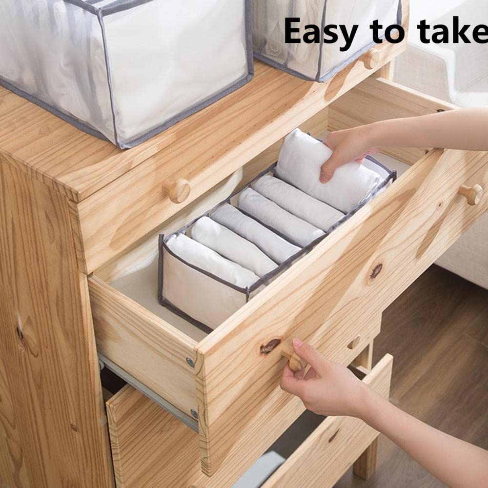 7 Grids Washable Wardrobe Clothes Organizer - Foldable Jeans Storage Divider - Mesh Closet Drawer Organizer with Visible Compartments (Gray) - Perfect for T-Shirts, Pants & Sweaters Organization