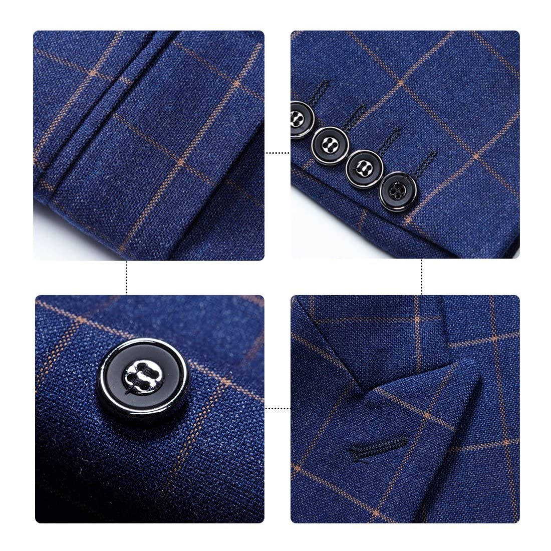Men's Blue Slim Fit 3-Piece Checked Suit - Double Breasted Vintage Style Wedding, Business & Formal Occasion Outfit