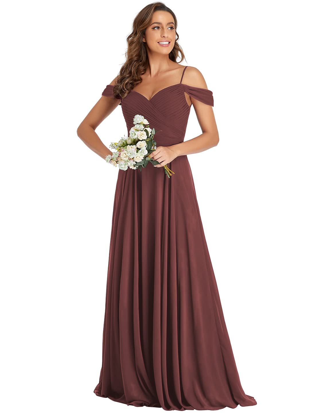 Elegant Burgundy Bridesmaid Dresses Long Off The Shoulder Chiffon Formal Gown for Wedding, Prom & Party - Size 22 | Perfect for Bridal Shower, Evening Events & Special Occasions