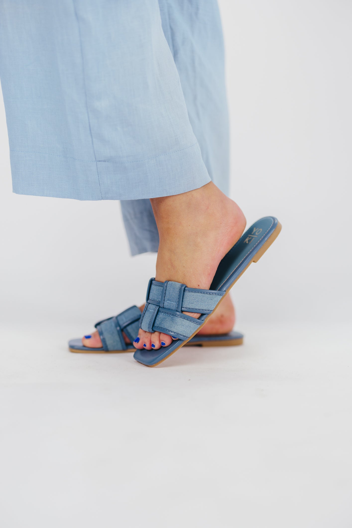 Essie Woven Canvas Slides for Women - Comfortable Denim Casual Sandals for Beach, Pool & Summer Outfits