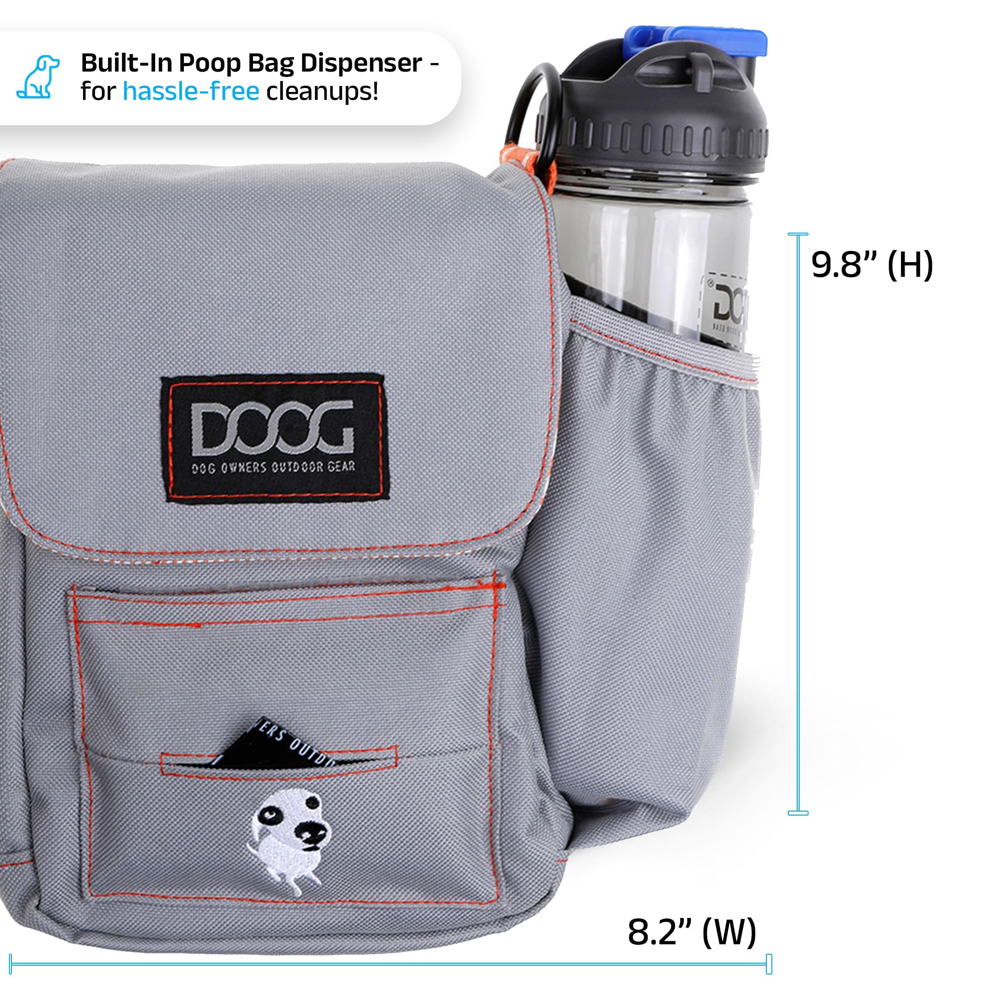 DOOG Adjustable Shoulder Walkie Bag for Dogs - Lightweight Pet Carrier with Poo Bag & Water Bottle Pockets - Perfect for Hiking, Travel & Daily Walks (Grey)