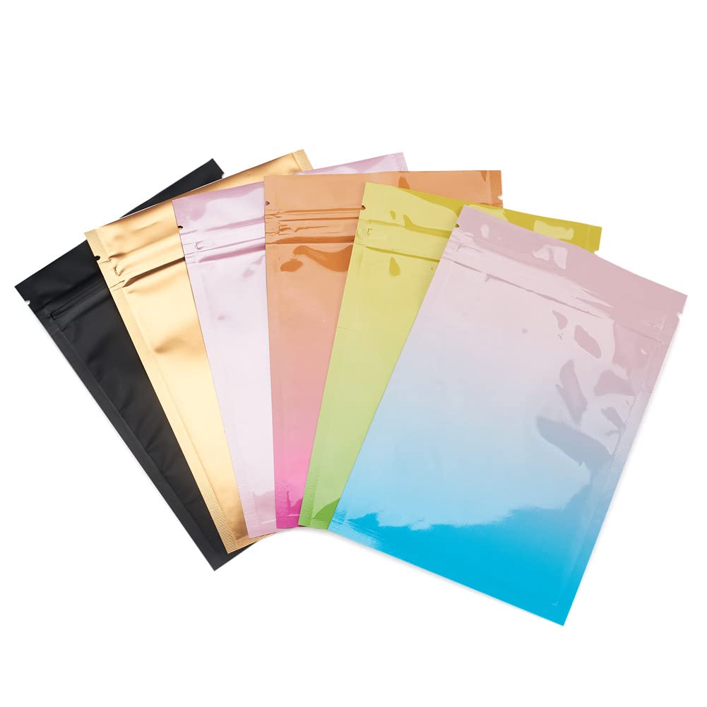 90PCS Rectangle Zip Lock Plastic Bags - Resealable Aluminum Foil Food Storage Bags | 6 Colors Small Poly Bags | Reusable Self Sealing Bags for Beads, Jewelry, Candies, Cookies, Coffee Beans & Snacks | Perfect for Kitchen, Pantry, Travel & Craft Organization