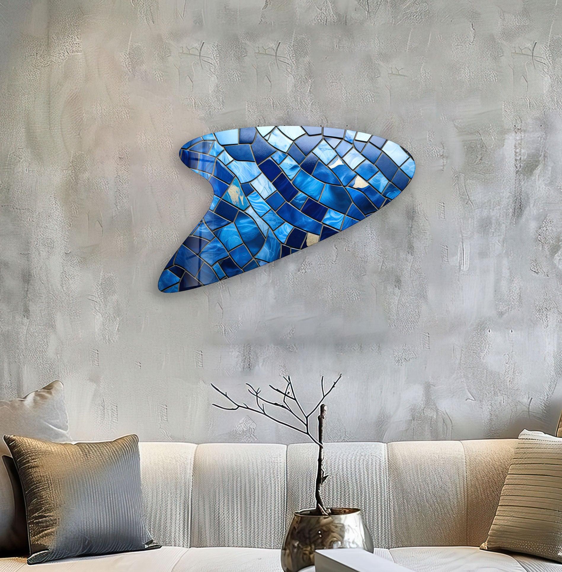 Handmade Blue Mosaic Glass Tiles - Irregular Shaped Wall Art Decor for Bathroom, Kitchen Backsplash & Outdoor Spaces