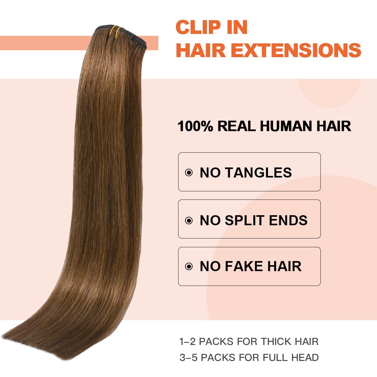 Light Brown Clip in Human Hair Extensions 18 Inch 70g 7pcs - Remy Hair Silky Straight with 16 Clips - #6 Chestnut Brown Hair Extensions for Women - Perfect for Daily Styling, Parties & Special Occasions