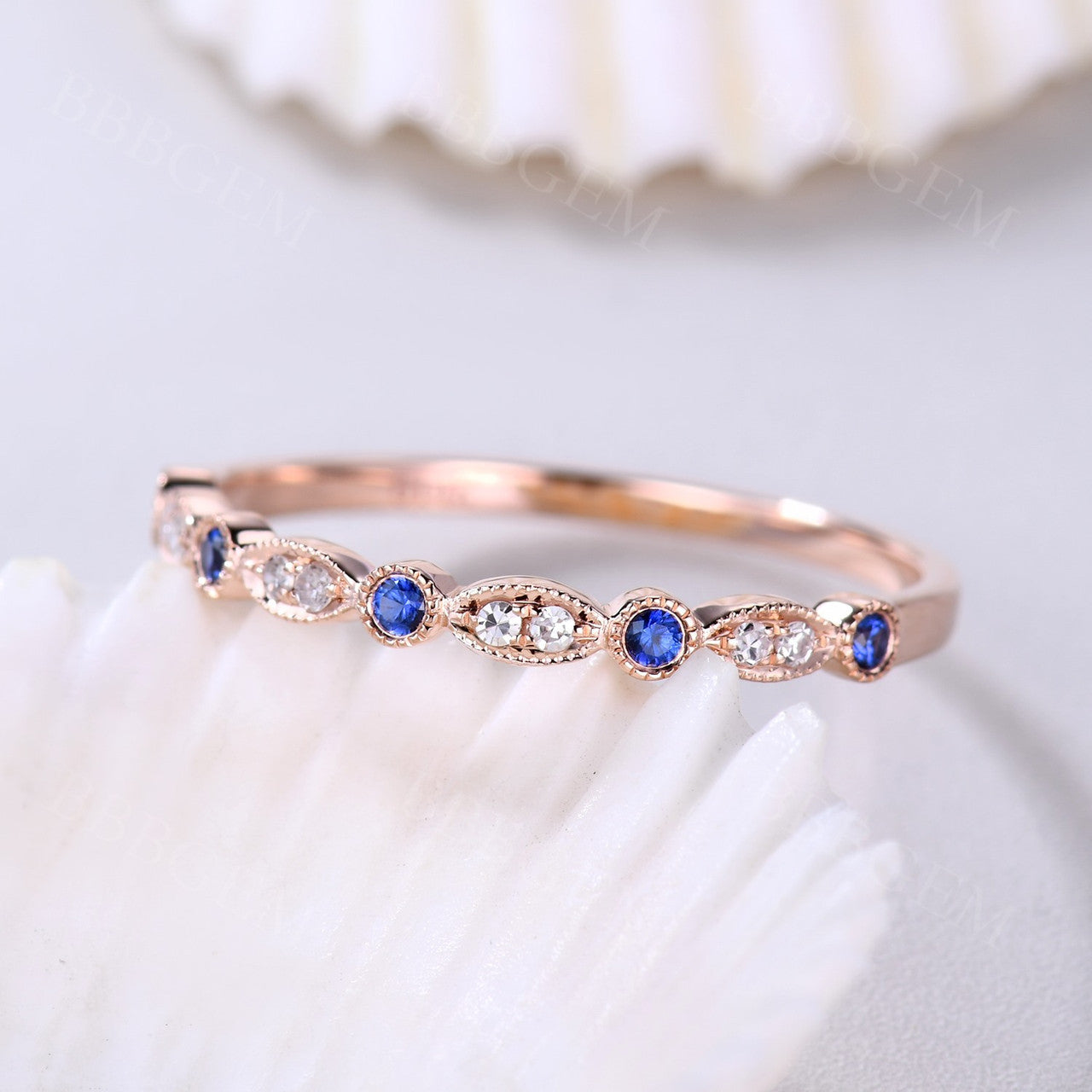 Exquisite Marquise & Round Alexandrite Diamond Wedding Ring - 14K Rose Gold Milgrain Half Eternity Band for Women | Perfect Anniversary Gift, Engagement Ring & Bridal Jewelry for Special Occasions