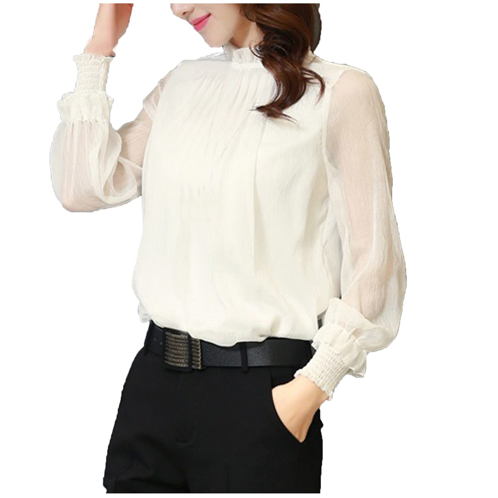 Elegant Women's Ruffle Hem Blouse - Long Sleeve Mock Neck Tunic Top | Lightweight & Stylish for Work, Date Night & Casual Outfits
