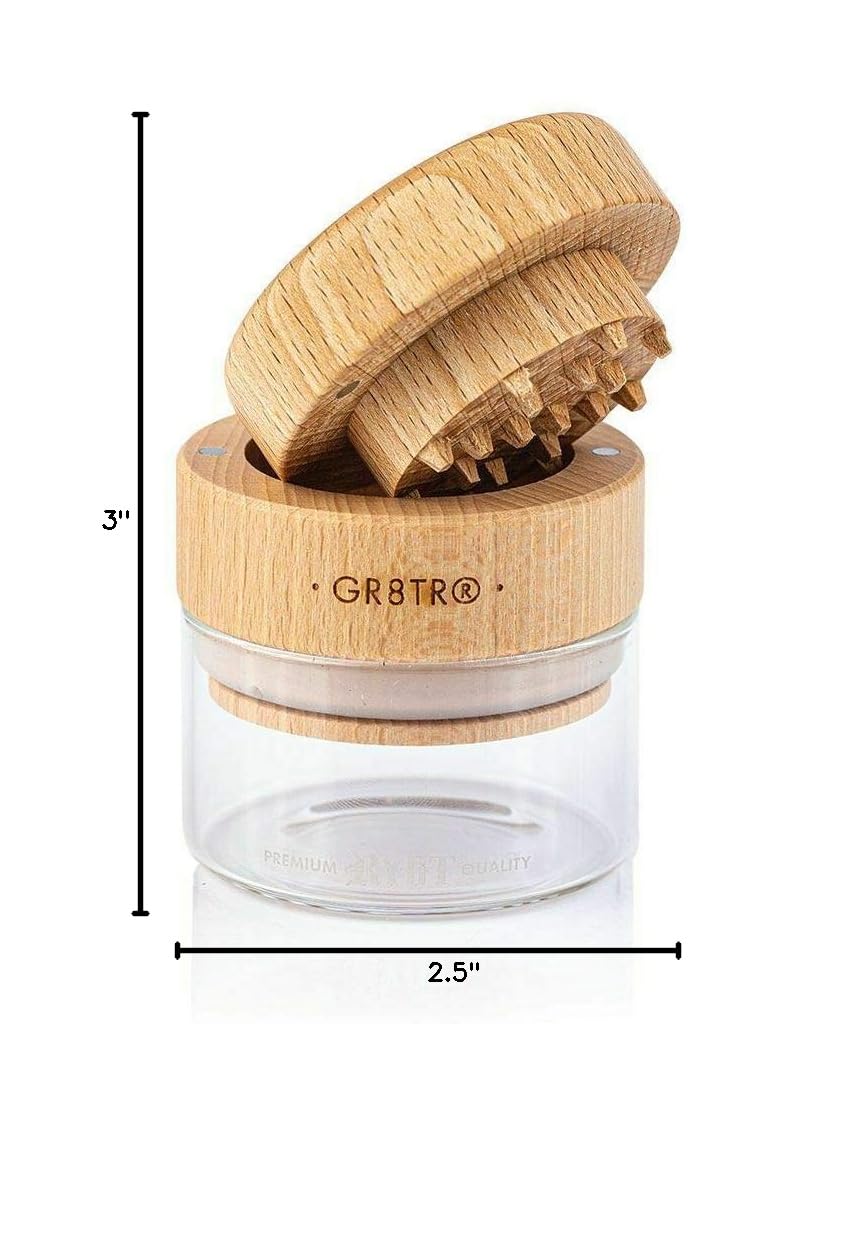 RYOT Wood GR8TR Herb Grinder - Premium Beech Top & Clear Jar | Matte Black & Walnut Options | Perfect for Kitchen, Camping & Travel Use