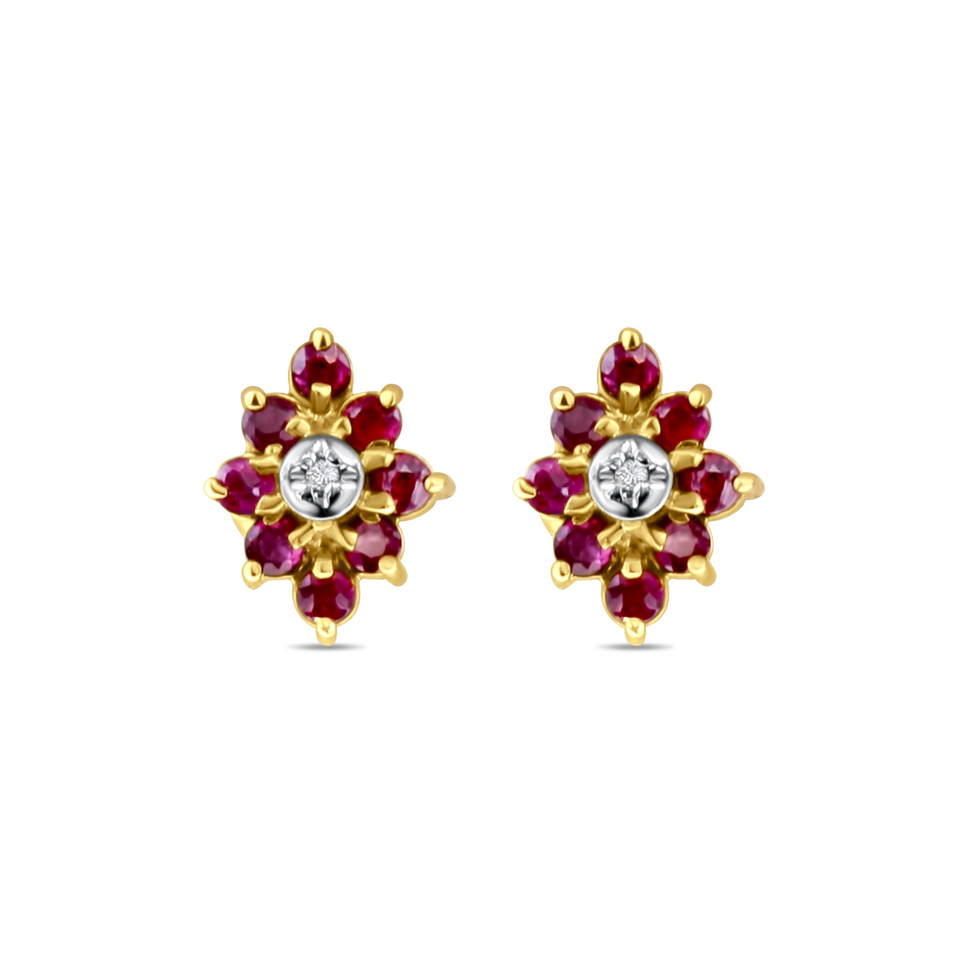 Vintage Style Ruby Cluster Earrings 10k Yellow Gold - Elegant Dangle Earrings for Women, Perfect for Weddings, Parties & Special Occasions