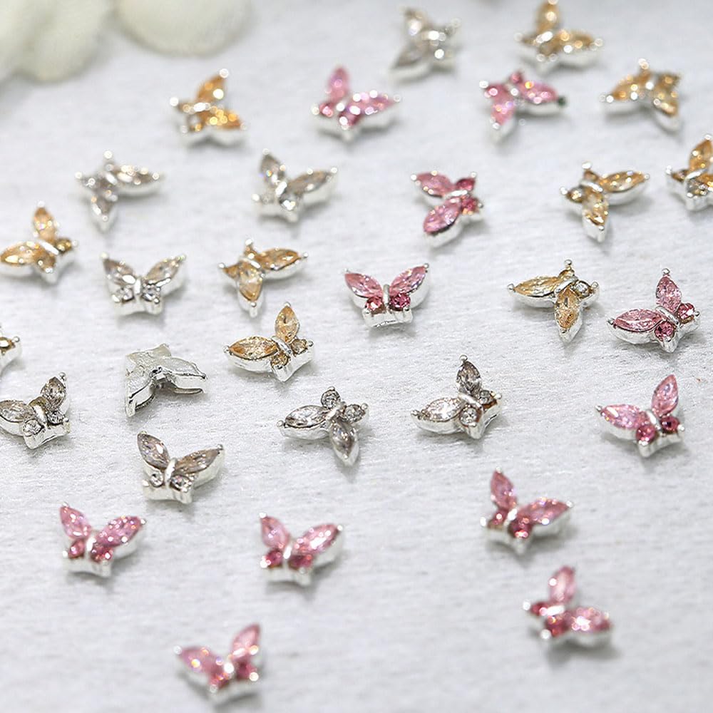 3D Butterfly Nail Charms - White Champagne Pink Rhinestone Crystal Butterflies for Nail Art, Nail Design, and Nail Decor | Perfect for DIY Nail Art, Salon Manicures, and Special Occasion Nail Accessories