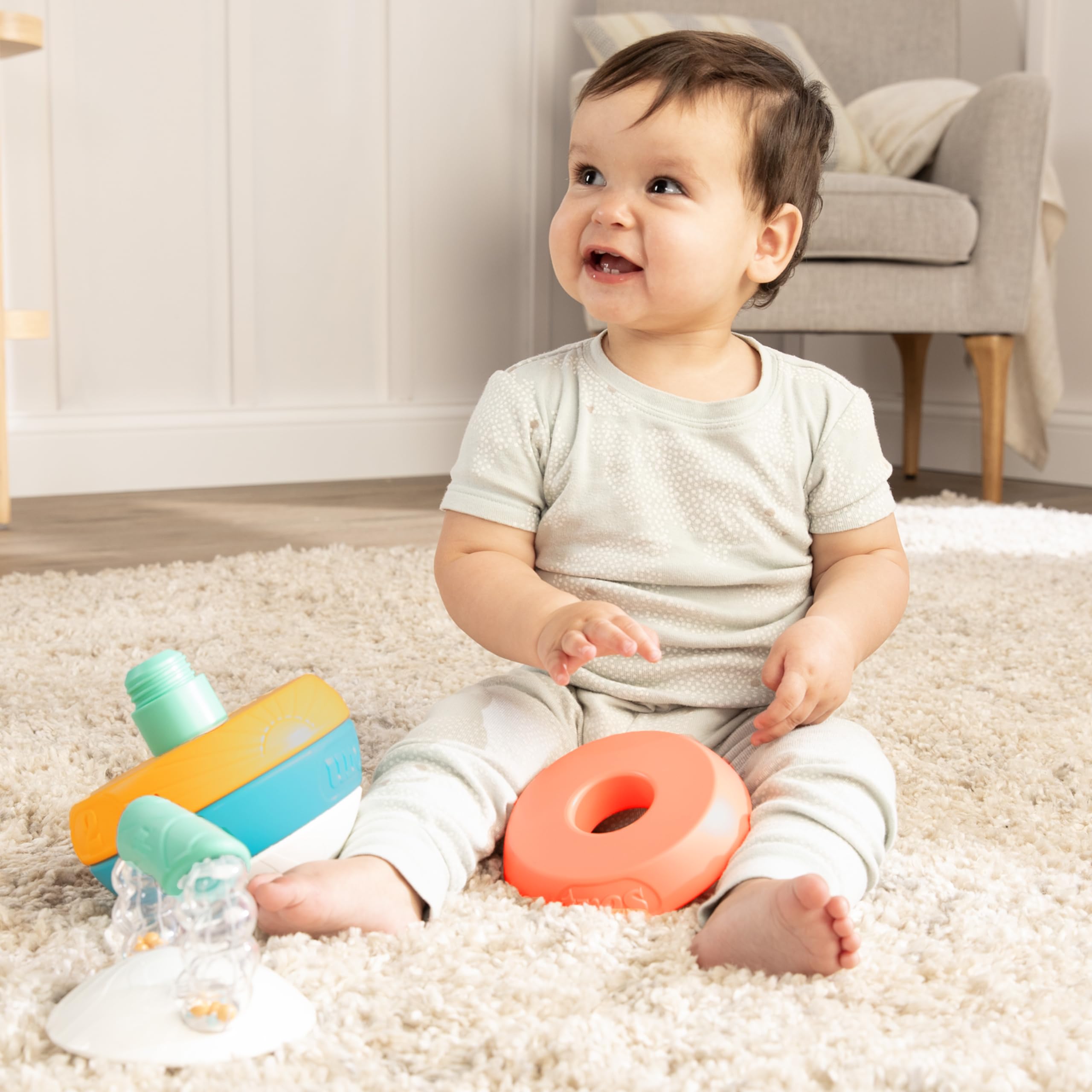 BEBE FUERTE Stack and Count Kettlebell Activity Toy - Bilingual English/Spanish Baby Workout & Stacking Toy - Educational Gift for Infants & Toddlers 6+ Months - Perfect for Early Learning & Motor Skill Development