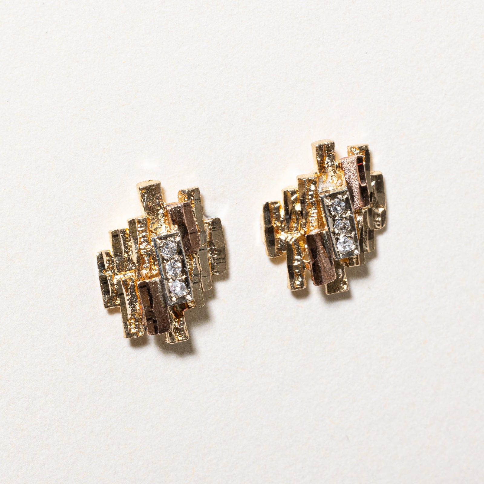10K Gold Diamond Textured Abstract Stud Earrings for Women | 0.06ctw | Elegant Everyday Jewelry Gift for Her