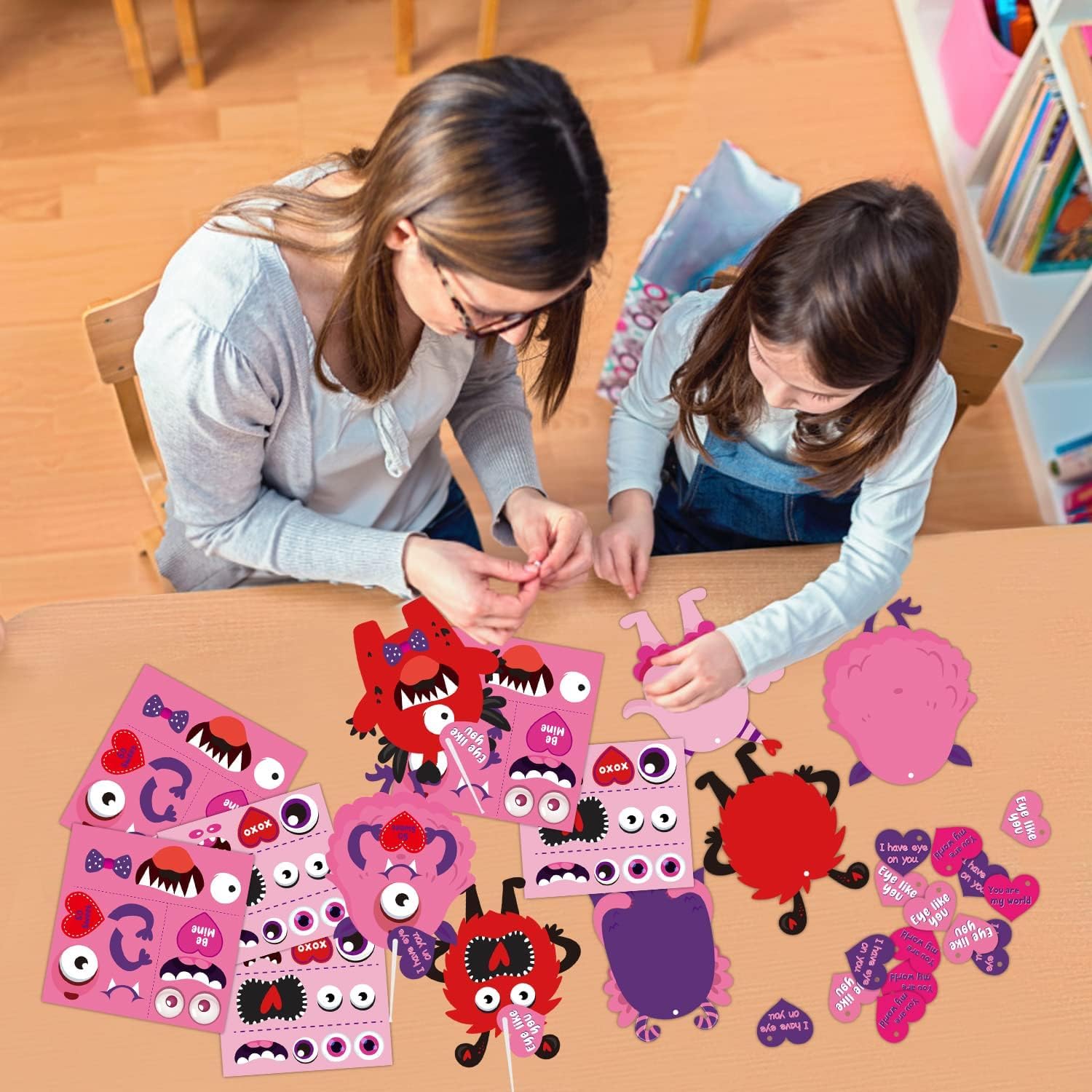 Haooryx 30Pcs DIY Monster Paper Craft Kit - Valentine's Day Hanging Ornaments, Gift Cards, Kids Art Supplies for Home Decor, Classroom Activities, Party Favors & Holiday Crafts