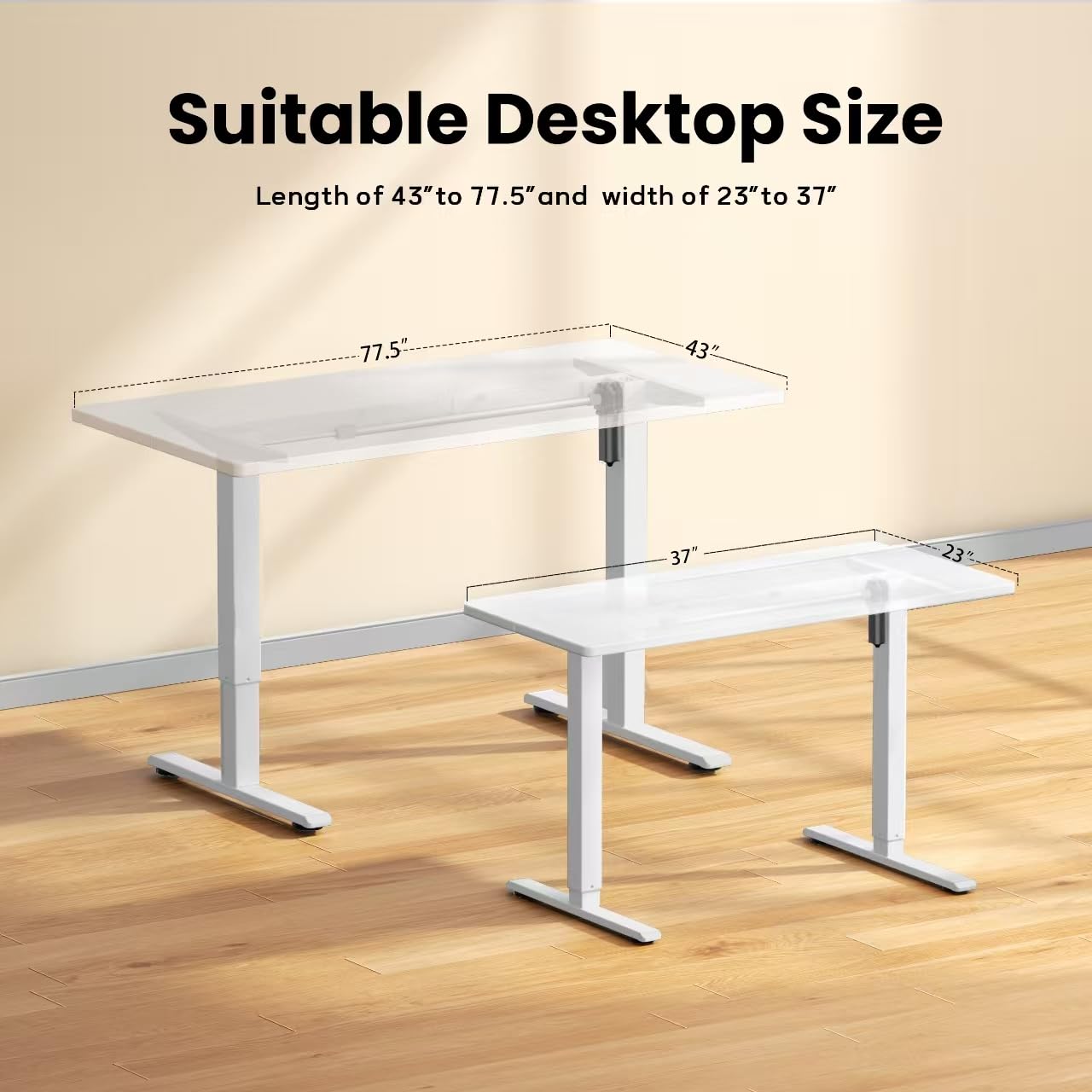 Electric Height Adjustable Standing Desk Frame (37-77.5 Inch) - 176 lbs Capacity Motorized Workstation Legs with Memory Presets - White Frame Only for Home Office & Workspace Ergonomics