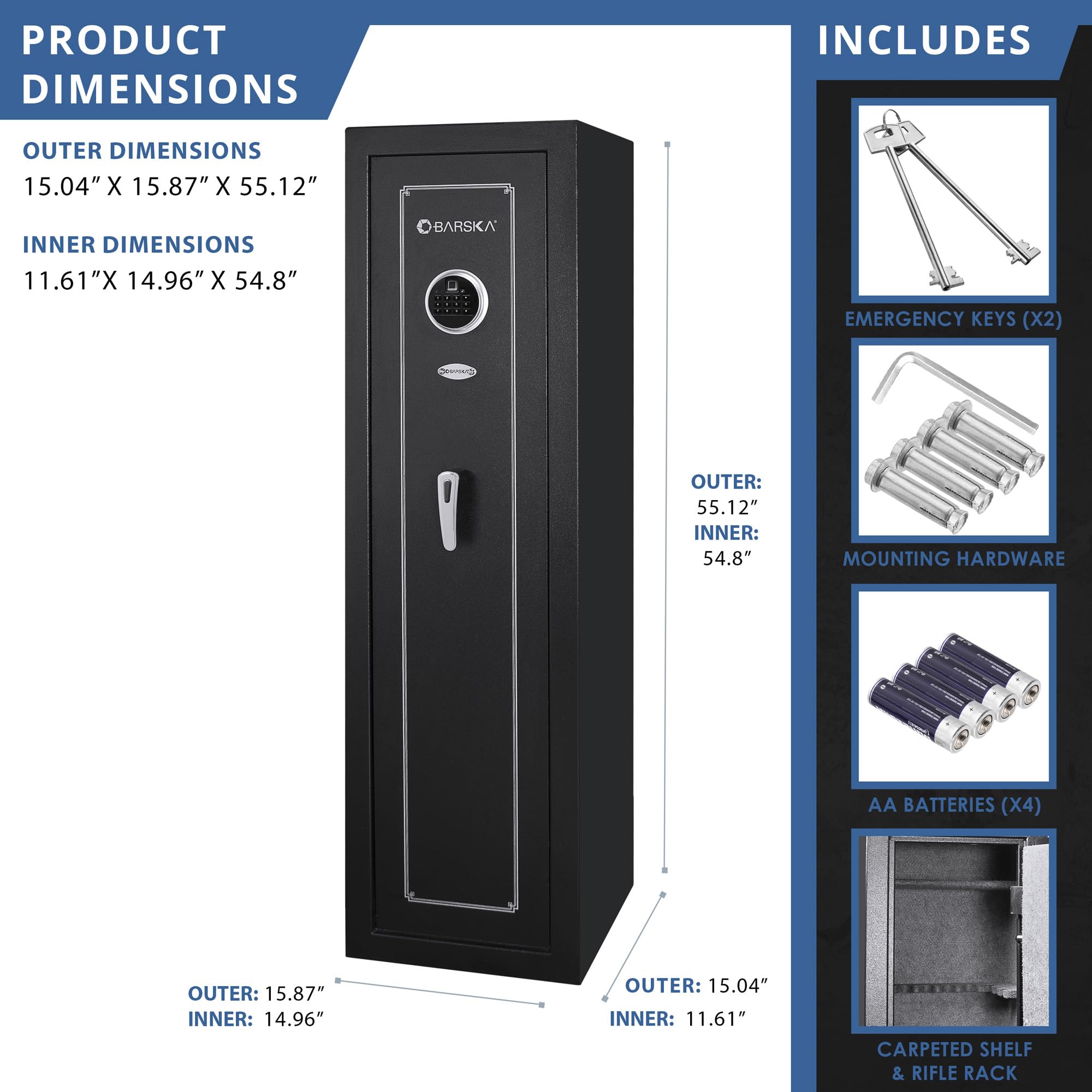 Barska Quick Access Biometric & Keypad Rifle Safe - Digital Fingerprint & Code Lock Gun Safe for Home Security - 10 Gun Capacity - Perfect for Bedroom, Closet, or Office Firearm Storage