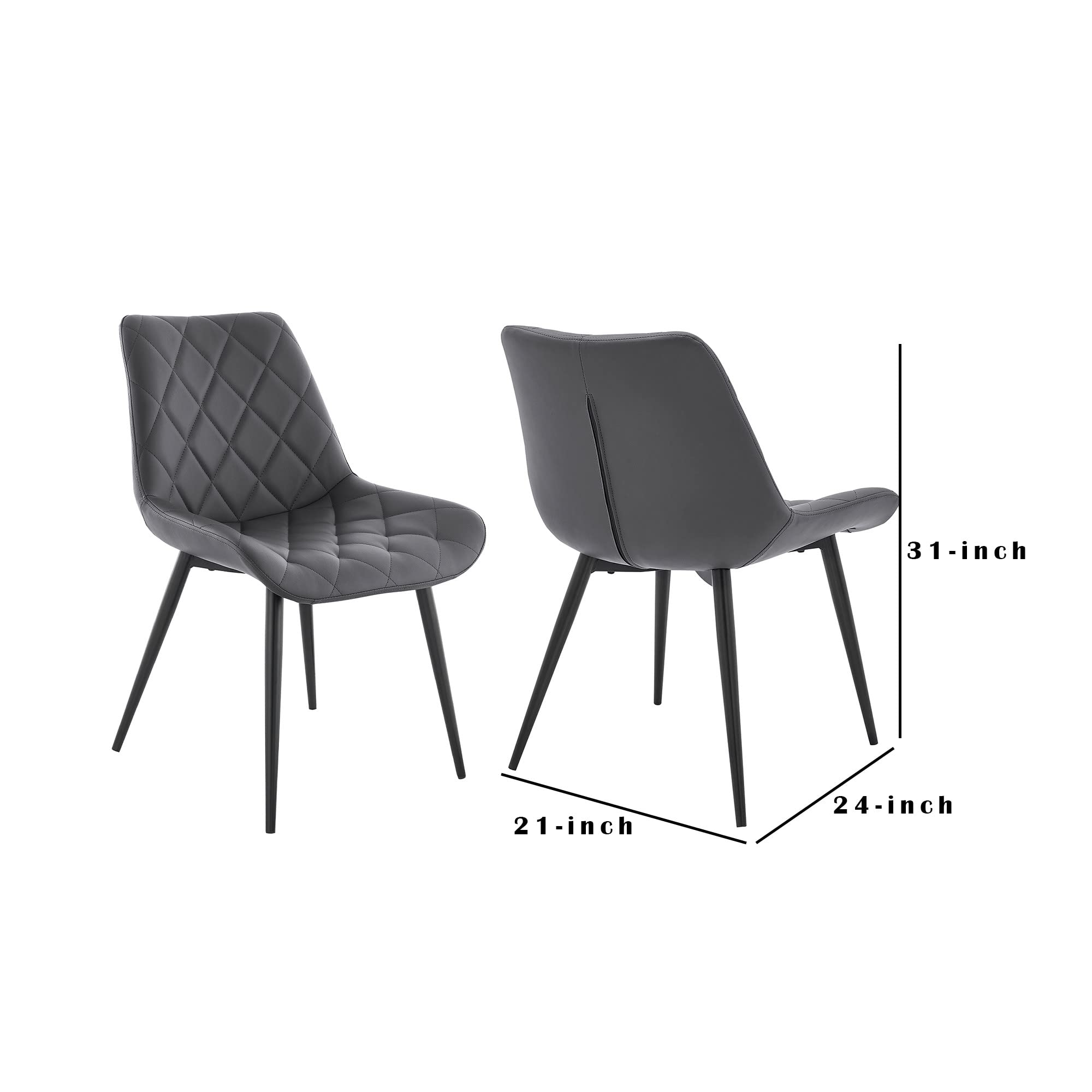 Benjara Loralie Faux Leather and Metal Dining Chairs Set of 2, Gray - Modern Kitchen & Dining Room Furniture for Home, Restaurant, and Office Use