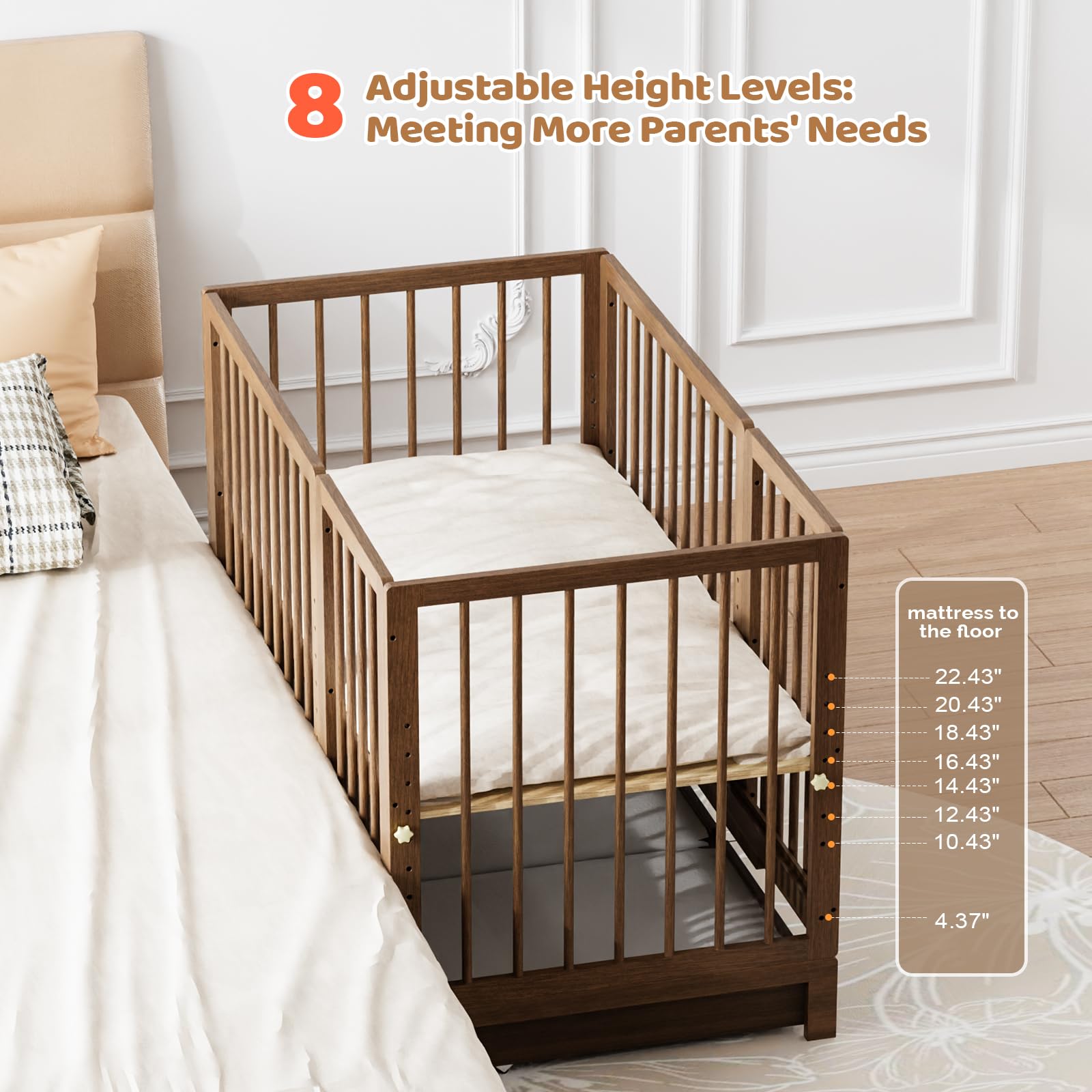 JOYMOR 8-in-1 Convertible Baby Crib with Storage Drawer - Includes 2