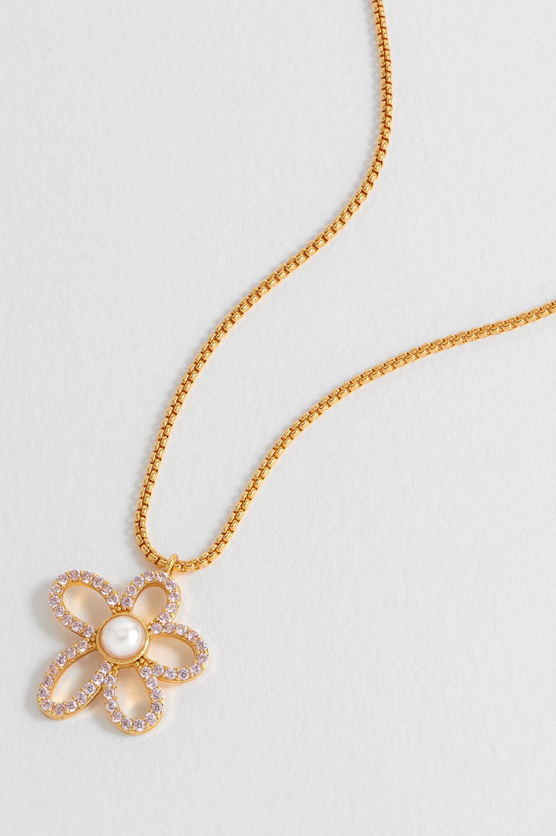 Pink and Pearl Tennis Chain Flower Necklace - Elegant Floral Jewelry for Women | Perfect for Parties, Weddings & Date Nights