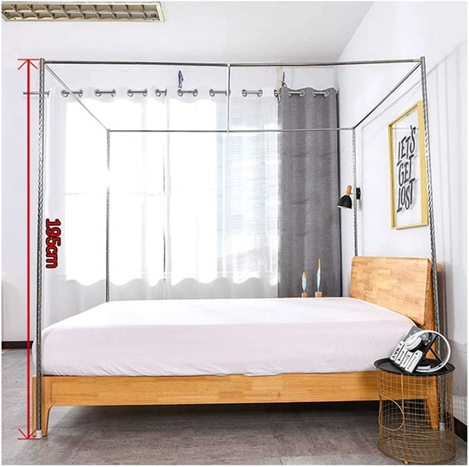 Premium Stainless Steel Bed Canopy Bracket Set - Heavy Duty 24mm Mosquito Net Frame with Reinforced Threaded Stand & Metal Tee Connectors for 1.8x2m Beds - Perfect for Bedroom Decor, Outdoor Camping & Mosquito Protection