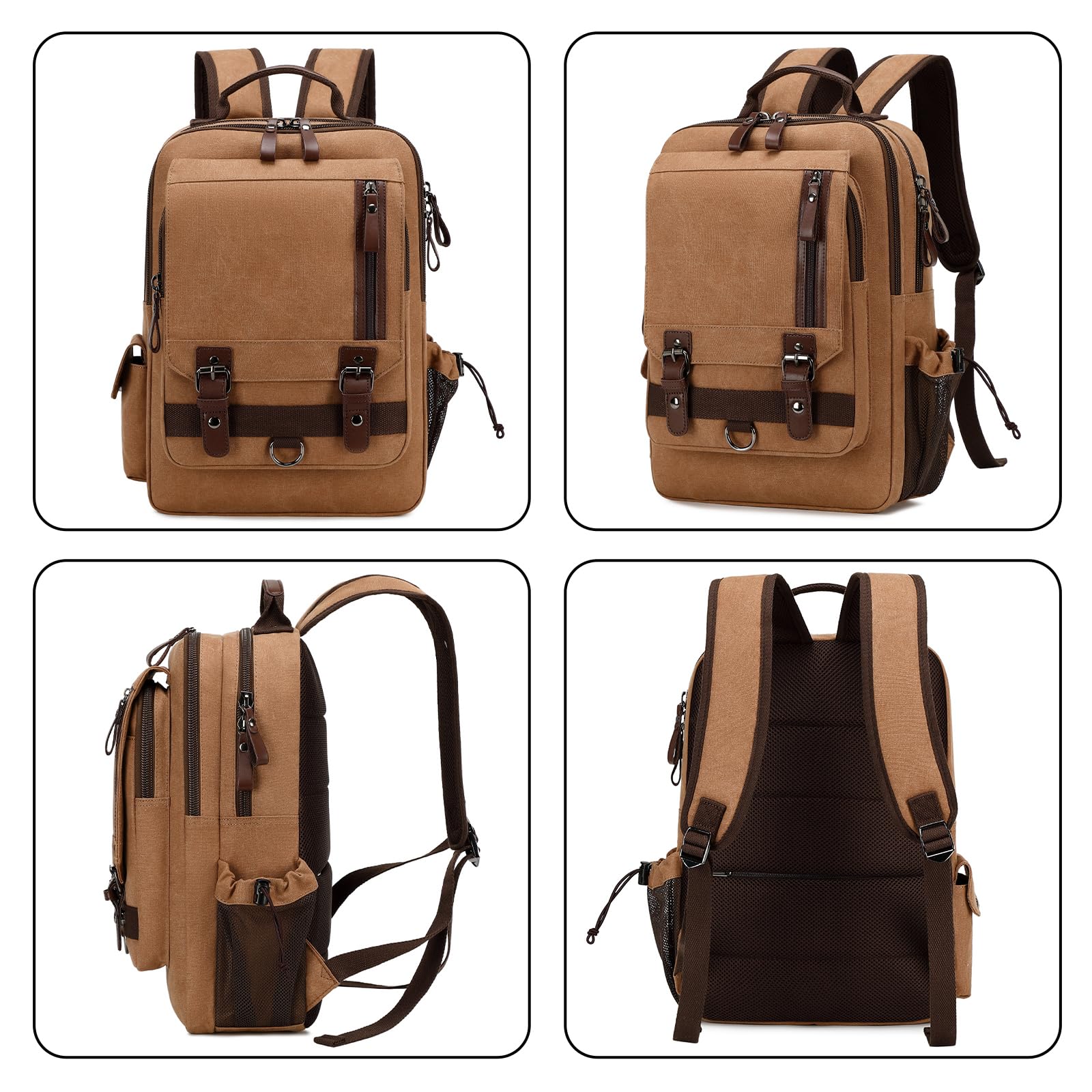 Waterproof Anti-Theft Laptop Backpack for Men - 15.6 Inch Business Travel Backpack with USB Charging Port, Durable Canvas Daypack for Work, Commuting & Outdoor Activities (Coffee Brown)