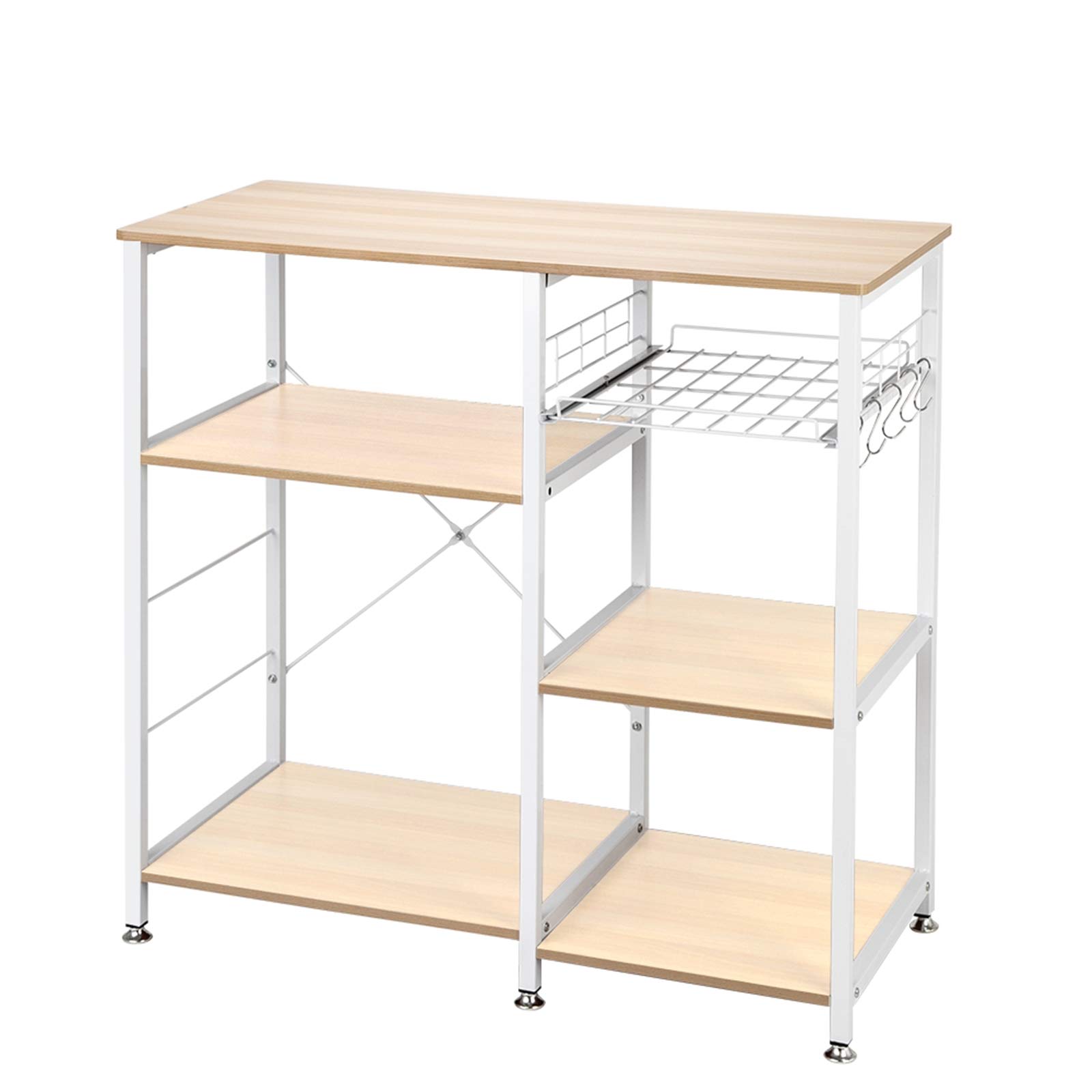 3-Tier Kitchen Baker's Rack with Microwave Stand - White Oak Storage Cart for Baking, Cooking & Organizing - Perfect for Small Kitchens & Home Bakeries