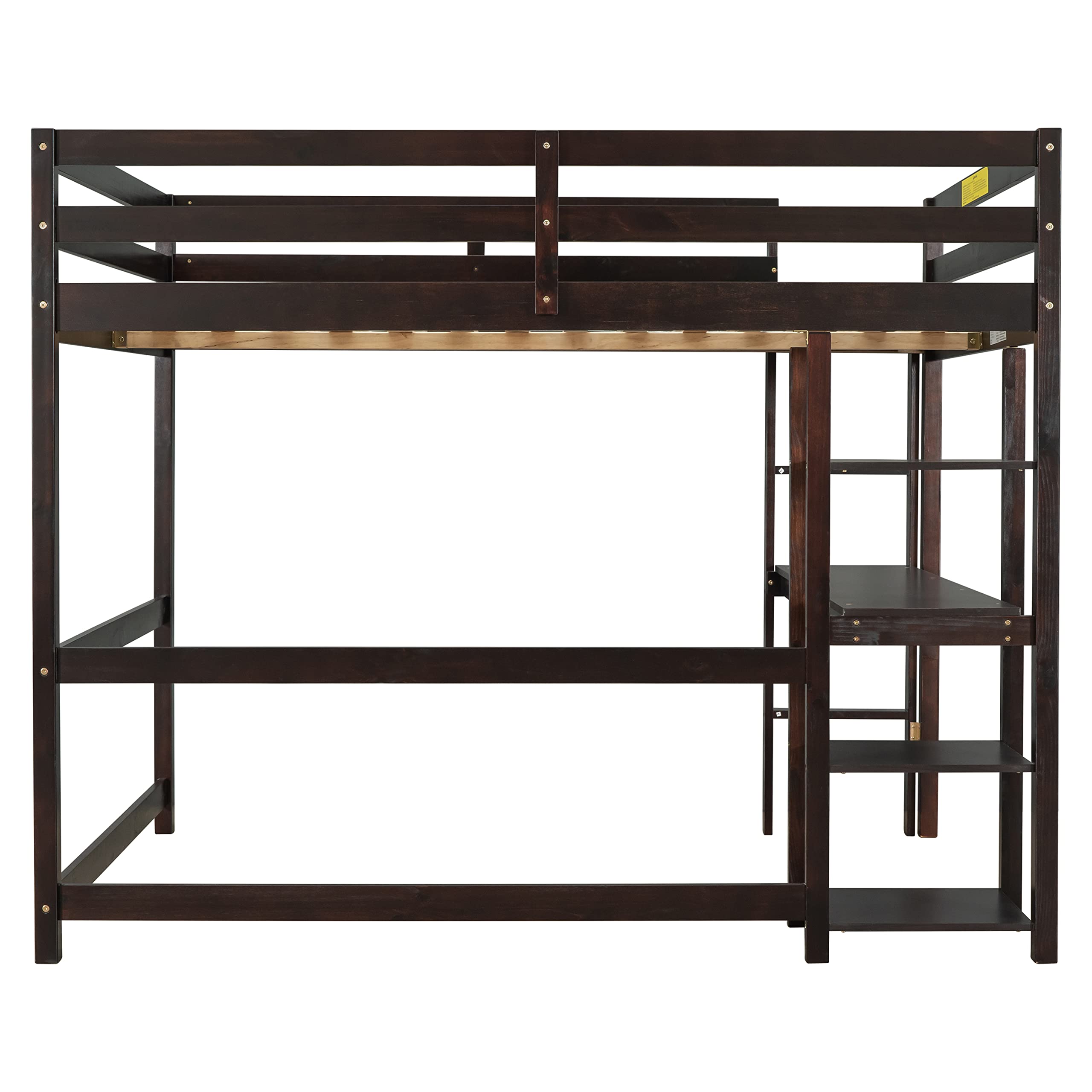 Harper & Bright Designs Full Size Wood Loft Bed with Built-in Desk for Kids & Teens - Space-Saving Study Bed for Boys & Girls in Espresso Finish - Perfect for Small Bedrooms, Dorm Rooms & Home Offices