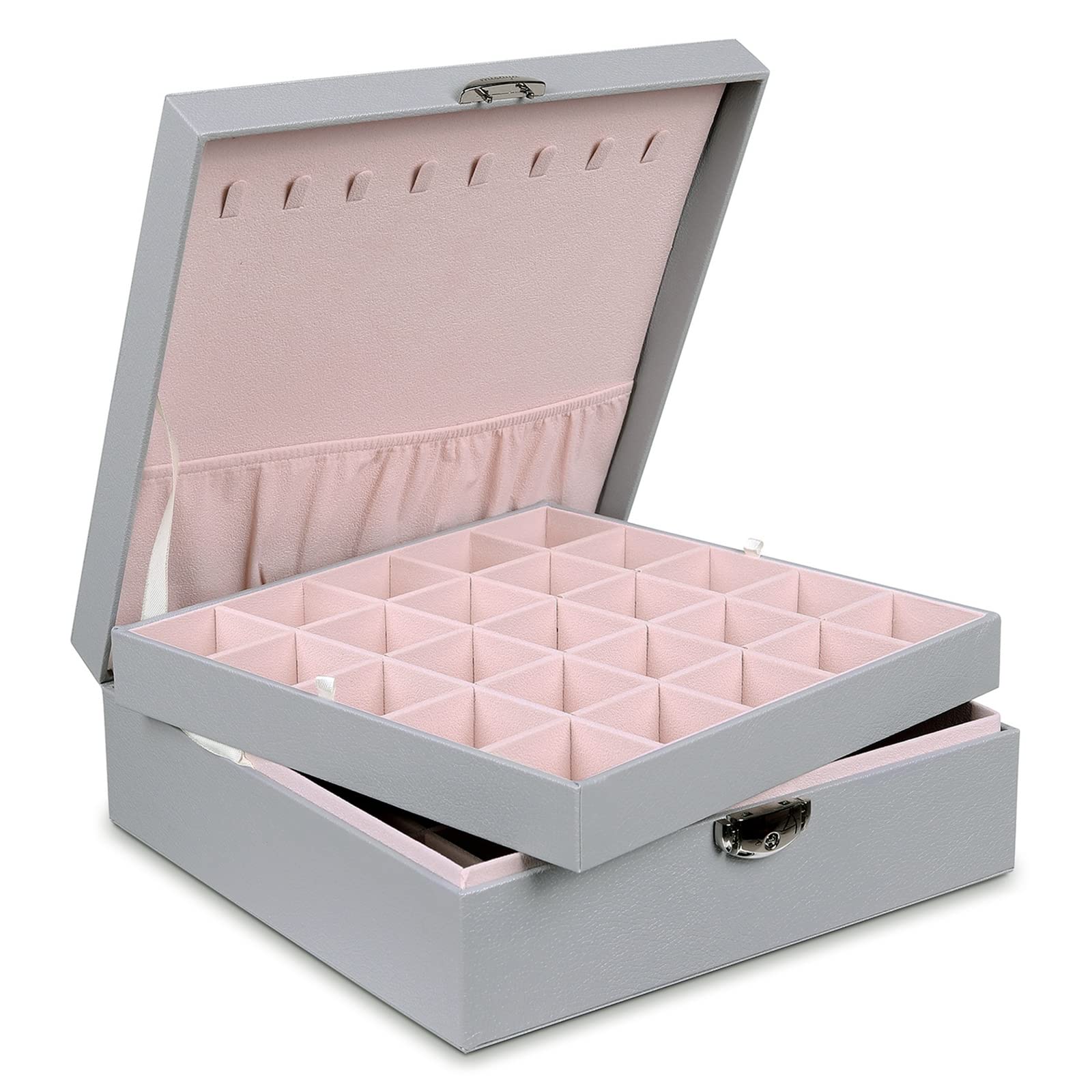 Misaya 50-Slot Jewelry Organizer Box for Women - Earring Holder for Rings & Necklaces - Perfect Gift for Mom (Grey) - Ideal for Travel, Home Storage & Jewelry Display