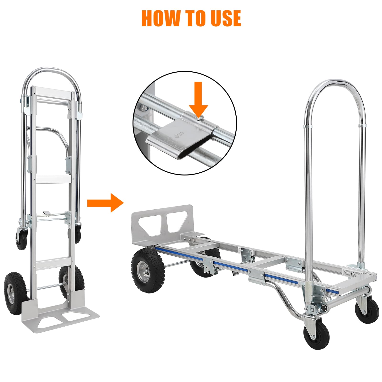 GARVEE 2-in-1 Foldable Hand Truck Dolly - 770 lbs Capacity Heavy Duty Aluminum Cart with Wheels & Sliding Frame | Convertible Collapsible Hand Cart for Moving, Transport, Warehouse & Home Use