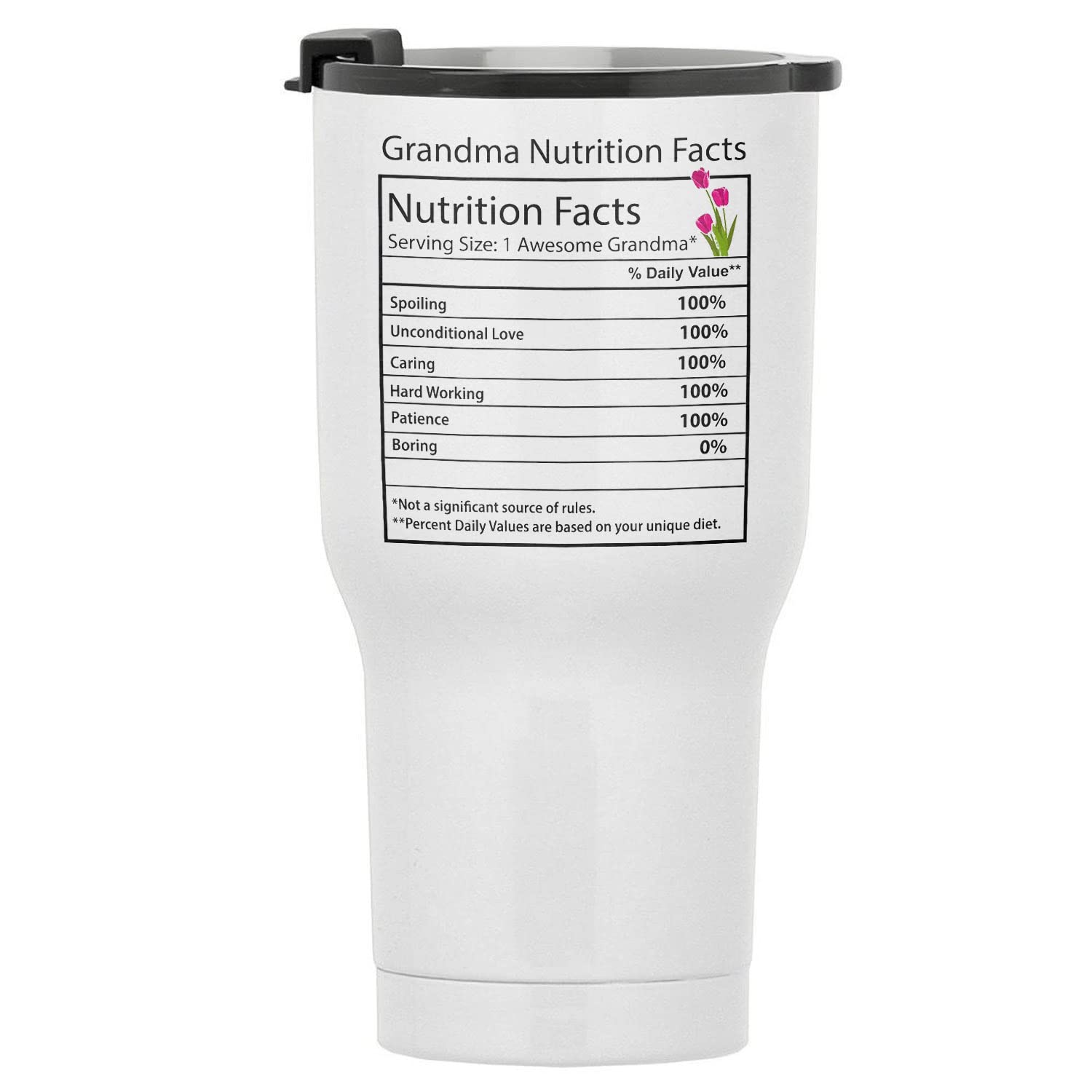 30oz Stainless Steel Insulated Tumbler - Funny Grandma Gift with Nutritional Facts Design, Vacuum Sealed Travel Coffee Mug for Hot & Cold Drinks - Perfect for Grandmother's Birthday, Kitchen Décor & Daily Commute