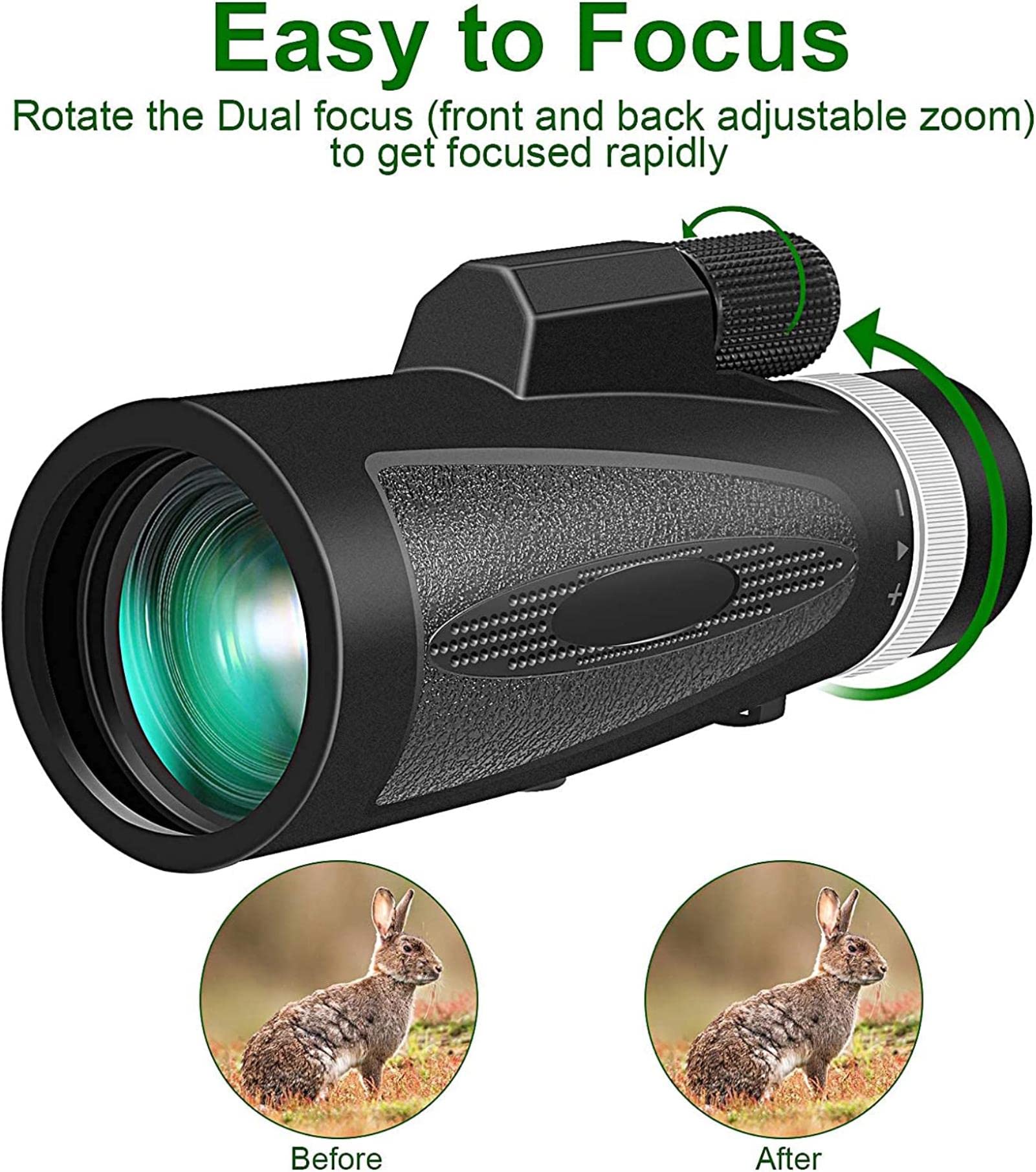 12x50 HD High Resolution Monocular Telescope with Smartphone Adapter & Tripod - Perfect for Wildlife Viewing, Bird Watching, Camping, Concerts & Outdoor Adventures
