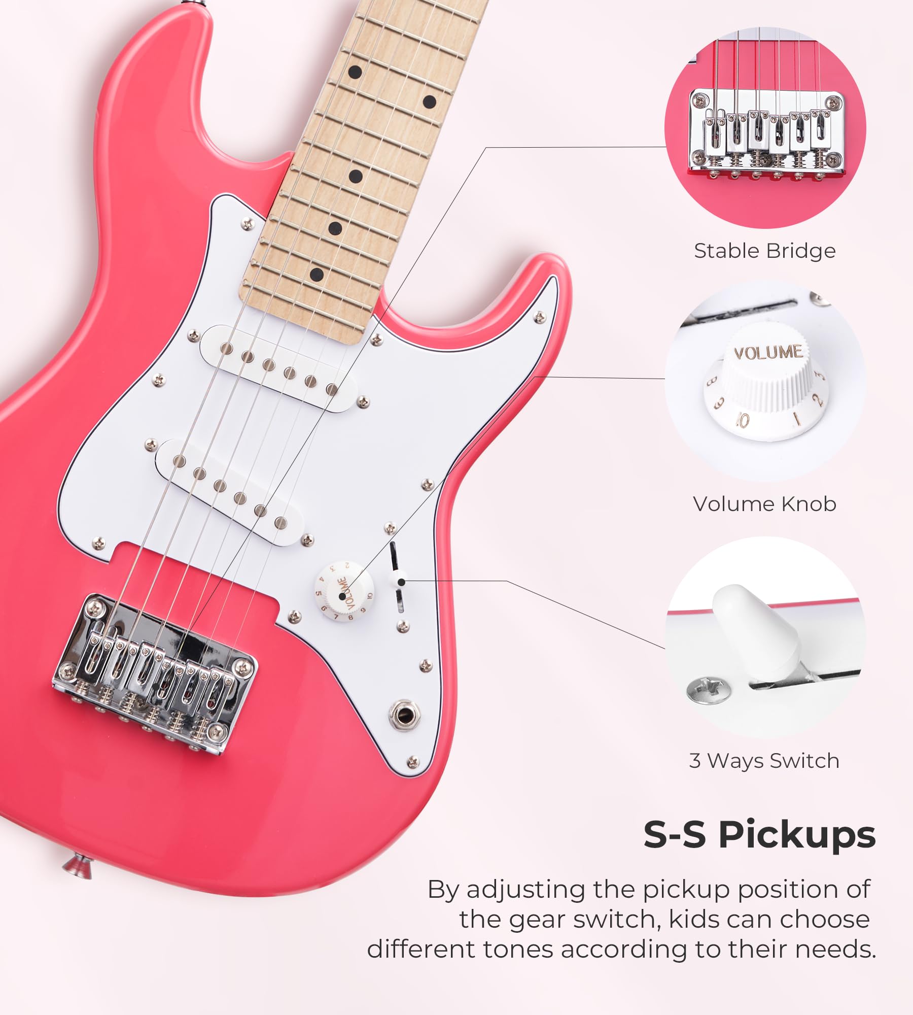 Vangoa 30 Inch Kids Electric Guitar Beginner Kit with Amp, Bag, Strap & Accessories - Perfect for Boys & Girls Learning to Play (Pink) | Ideal for Home Practice, Music Lessons & Rockstar Performances