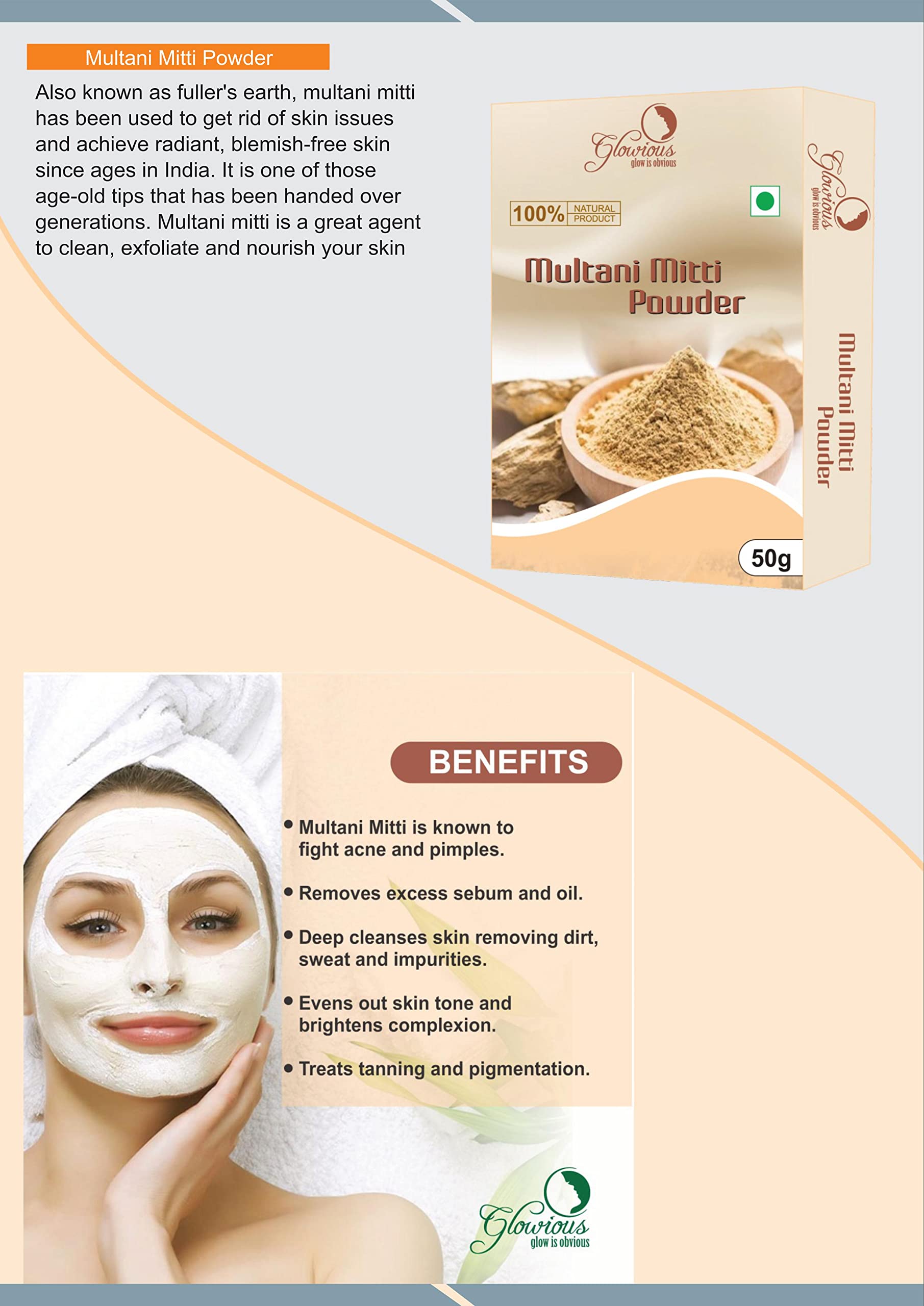 Glowious Organic Skin Care Combo Pack - 6 Natural Facial Powders (Sandalwood, Rose Petal, Multani Mitti, Kasturi Turmeric, Lemon Peel & Amla), 300g (50gx6) | Brightening, Deep Cleansing, Glowing Skin Treatment | DIY Face Mask, Ayurvedic Beauty Routine, Spa Day at Home