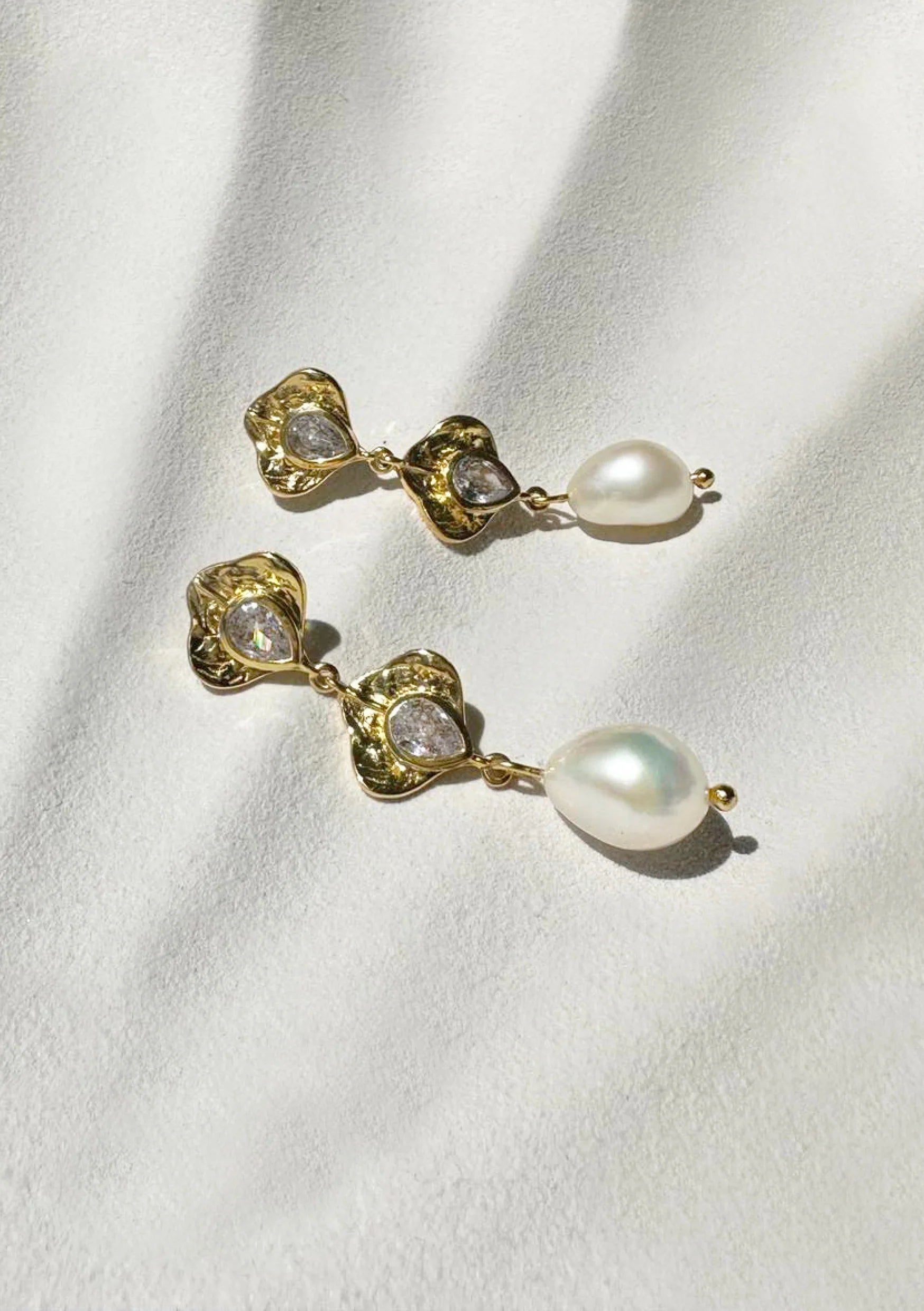 Lola Knight Juliette 18K Gold Pearl & Crystal Petal Drop Earrings - Elegant Dangle Earrings for Women, Perfect for Weddings, Parties & Special Occasions