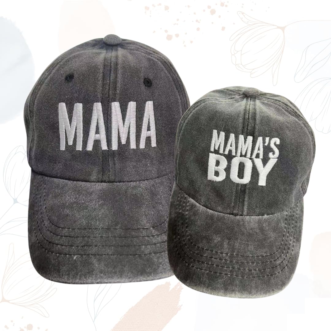 Mom and Son Matching Hats Set of 2 - Cute Mother & Toddler Baseball Caps - Perfect Boy Mom Gift for Mother's Day, Birthday & Family Outings - BLACK