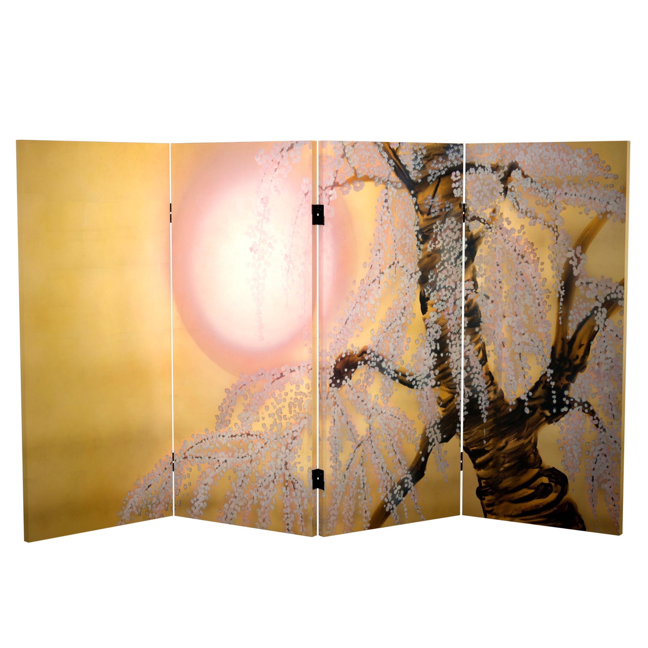 3 ft Red Lantern Double-Sided Sakura Blossom Canvas Room Divider - Japanese Style Folding Privacy Screen for Home Decor, Bedroom Partition & Event Backdrop