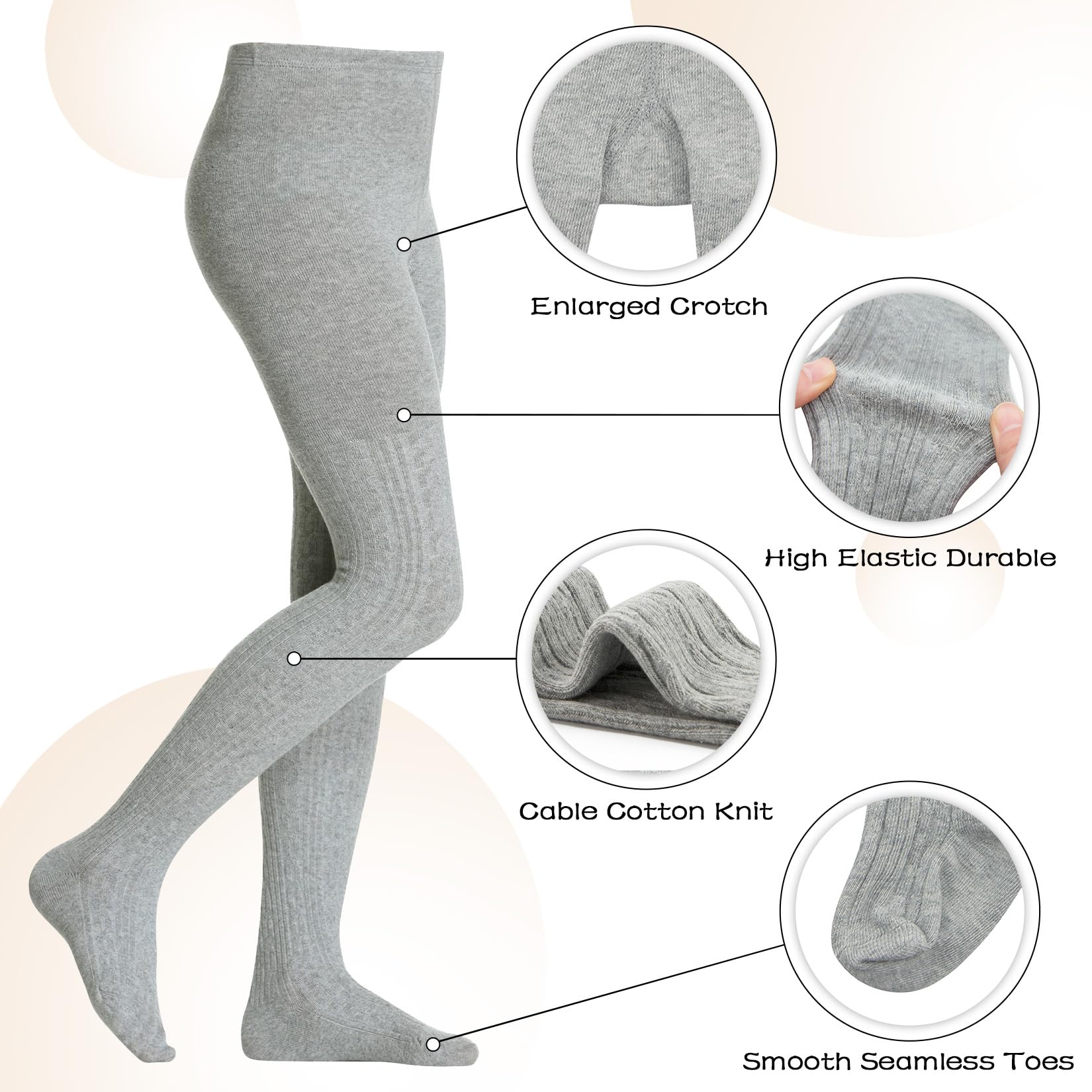 Century Star Girls Winter Warm Leggings - Soft Cable Knit Cotton Tights for Toddlers & Kids | Ballet Dance Stockings, Playtime & Everyday Wear