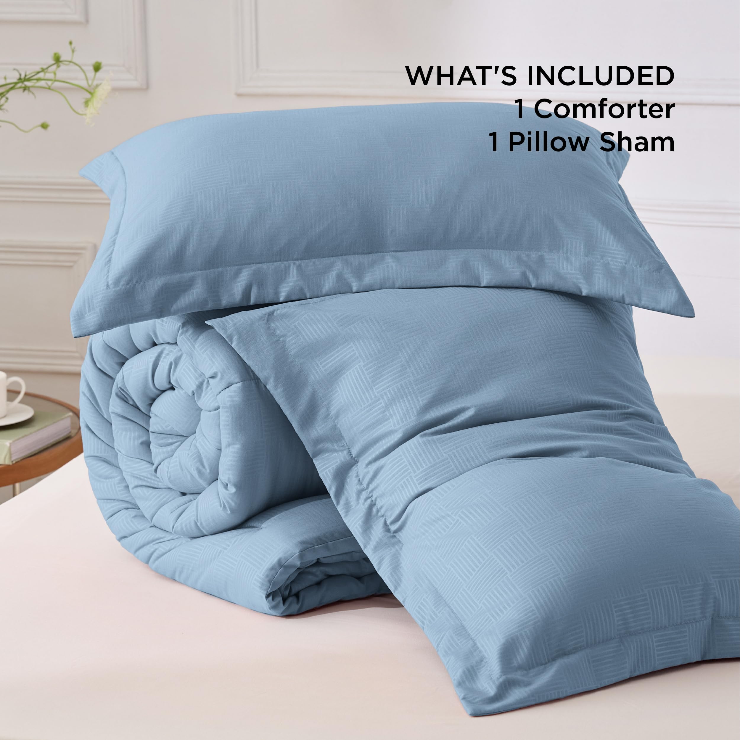 Bedsure Twin XL Comforter Set - Lightweight All Season Down Alternative Bedding in Mineral Blue Basket Weave Pattern | Includes 1 Pillow Sham | Perfect for Dorm Rooms, Guest Beds & Cozy Home Decor