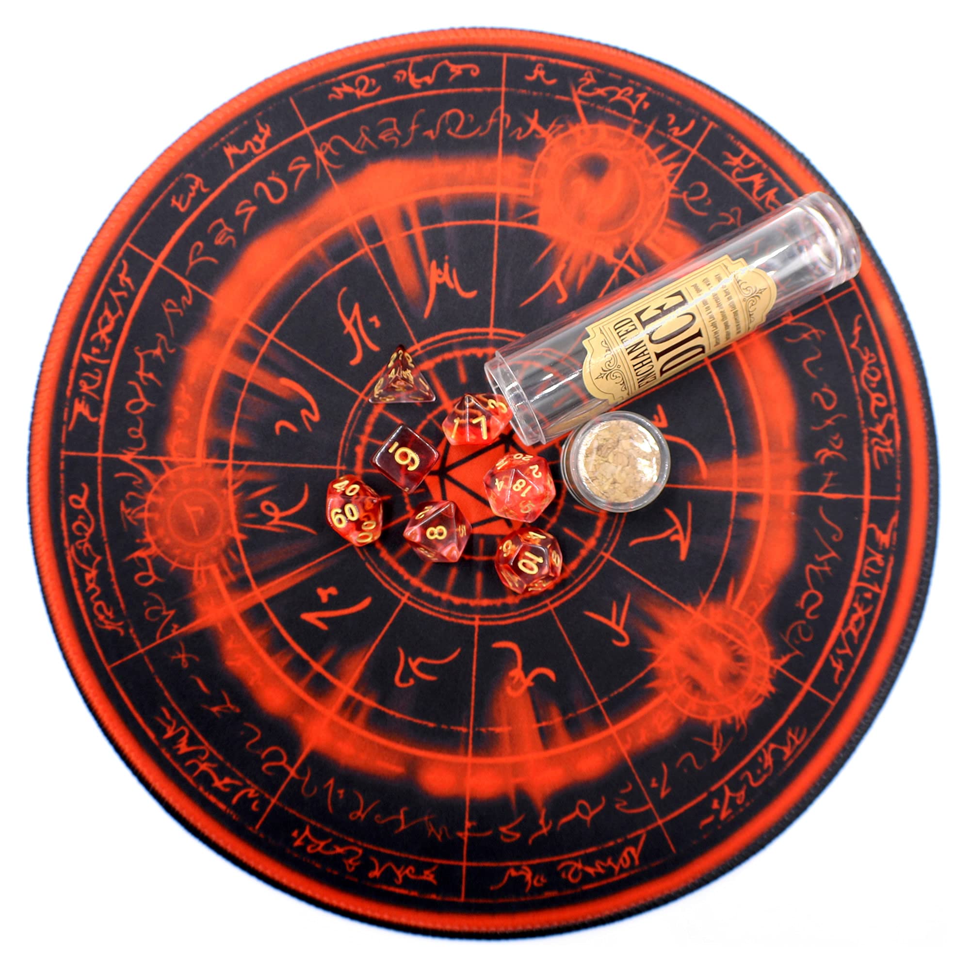 Dungeons & Dragons Dice Mat & Polyhedral Dice Set - Arcane Circle Design for RPG Tabletop Games (Red) | Perfect for D&D Sessions, Board Games & Roleplaying Adventures