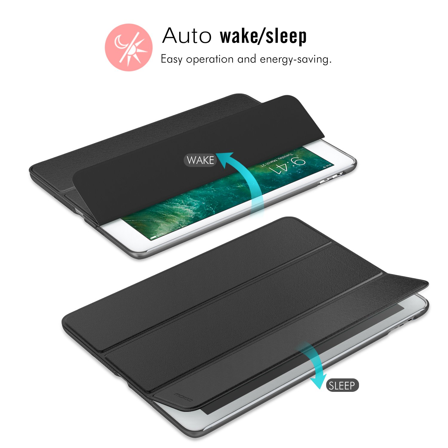 MoKo Slim Lightweight Smart Shell Stand Cover for iPad 9.7 Inch (6th/5th Gen 2018/2017) - Translucent Frosted Back Protector with Auto Wake/Sleep - Perfect for Work, School & Travel - Black