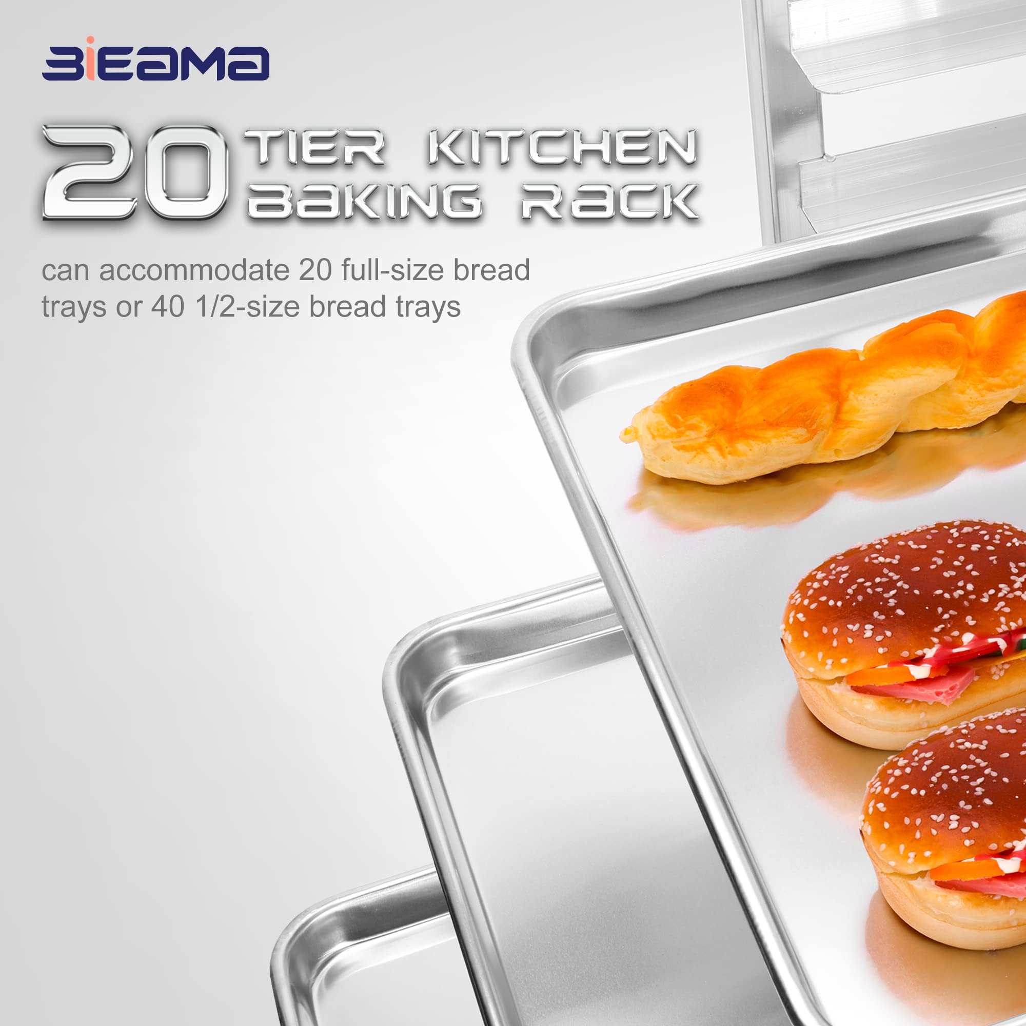 20-Tier Heavy Duty Sheet Pan Rack - NSF Certified Commercial Bun Pan Rack - Durable Aluminum Bakery Cooling Rack with 4 Locking Wheels - Perfect for Home, Restaurant & Bakery Kitchen Organization
