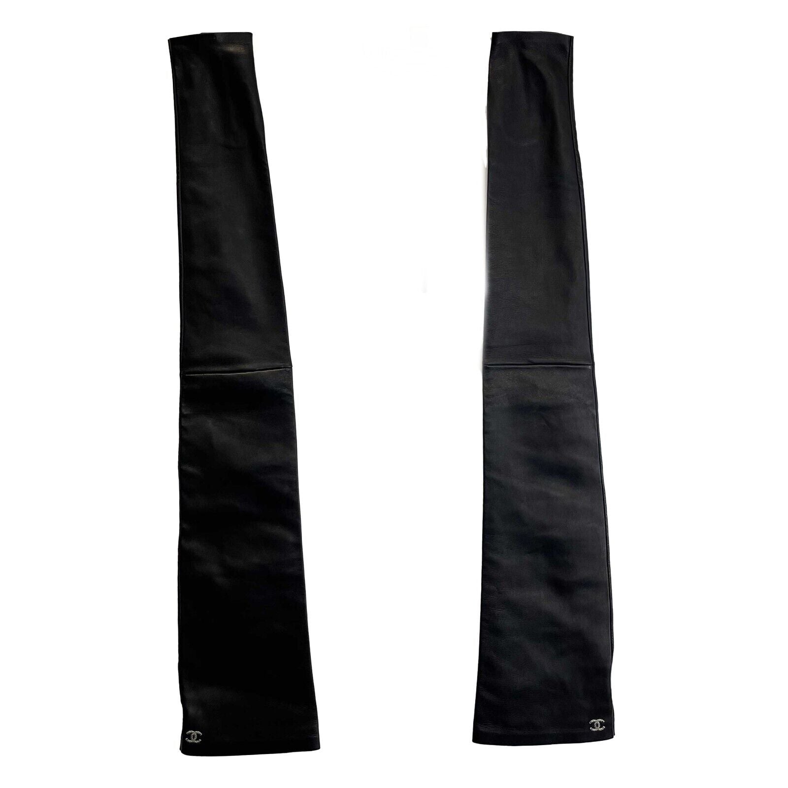Chanel Black Leather Fingerless Long Gloves Size 7.5 - New with Tags 18A Collection | Luxury Winter Accessories for Women, Evening Events & Fashion Outfits