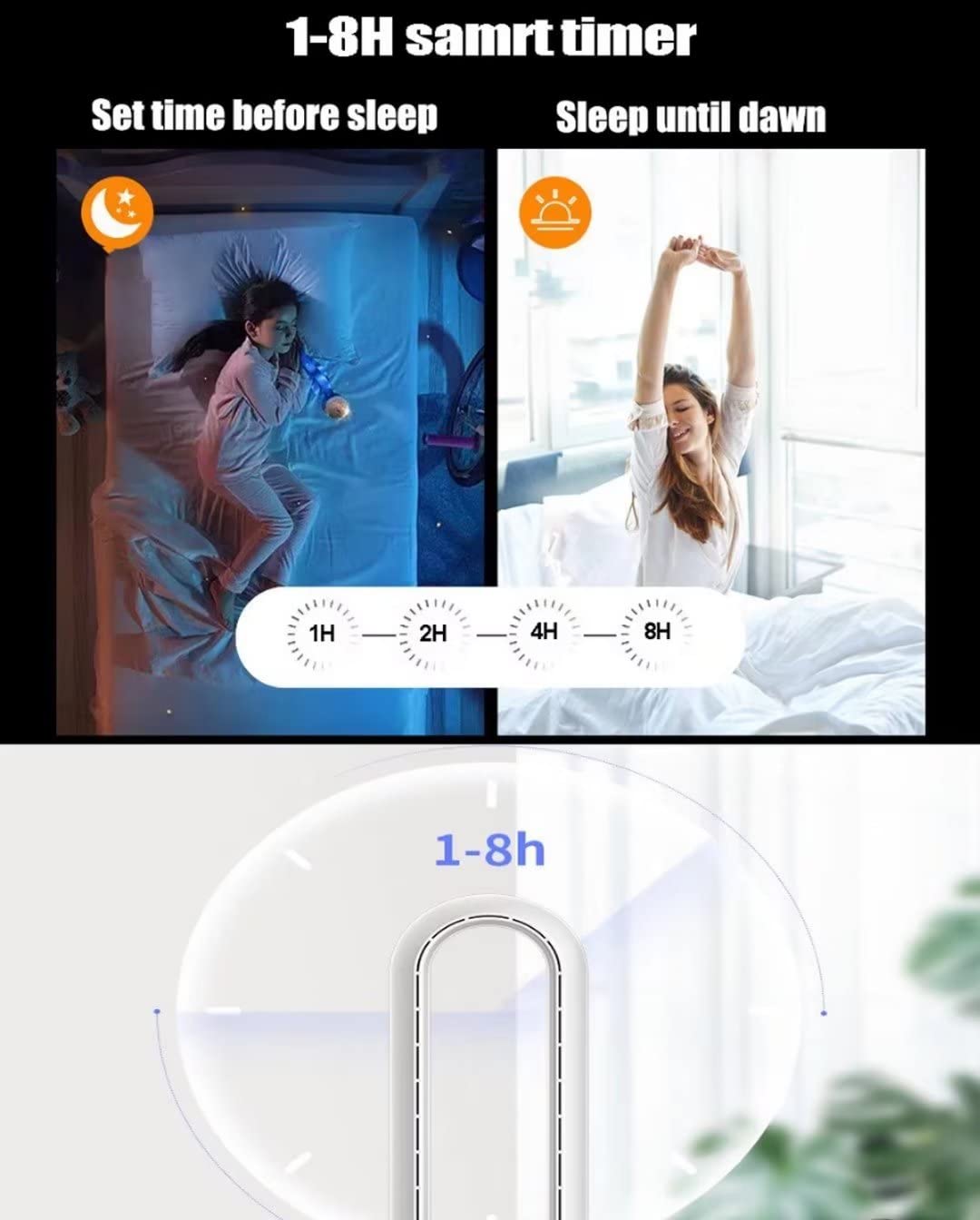 1400W Bladeless Heater Fan & Tower Fan - 8 Speed Adjustable, 80° Oscillating Air Circulator with Remote Control, LED Display & Silent 8-Hour Timer - Perfect for Home, Office, and Bedroom Cooling & Heating