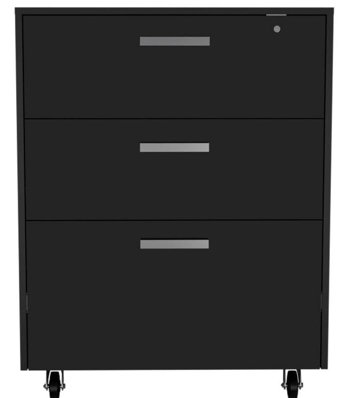 Tuhome Black Storage Base Cabinet with 3 Drawers, Casters, Mobile & Soft Close - Full Extension for Kitchen, Bathroom or Office Organization