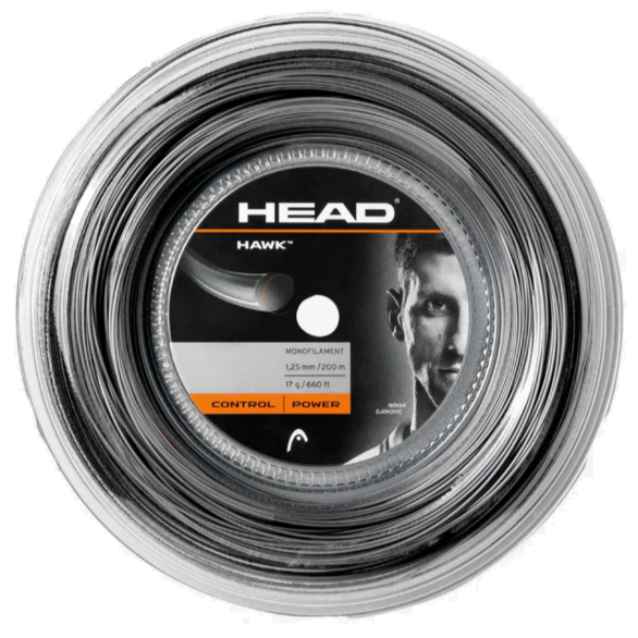 Head Hawk 16/1.30 Tennis String Reel (Black) - Premium Polyester Tennis String for Control & Spin - Perfect for Competitive Players & Stringing Professionals